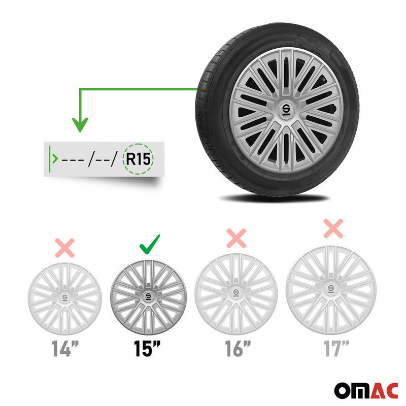 SPARCO Jeu Enjoliveurs de Roues 15 Pouces en ABS Argenté 4 piéces