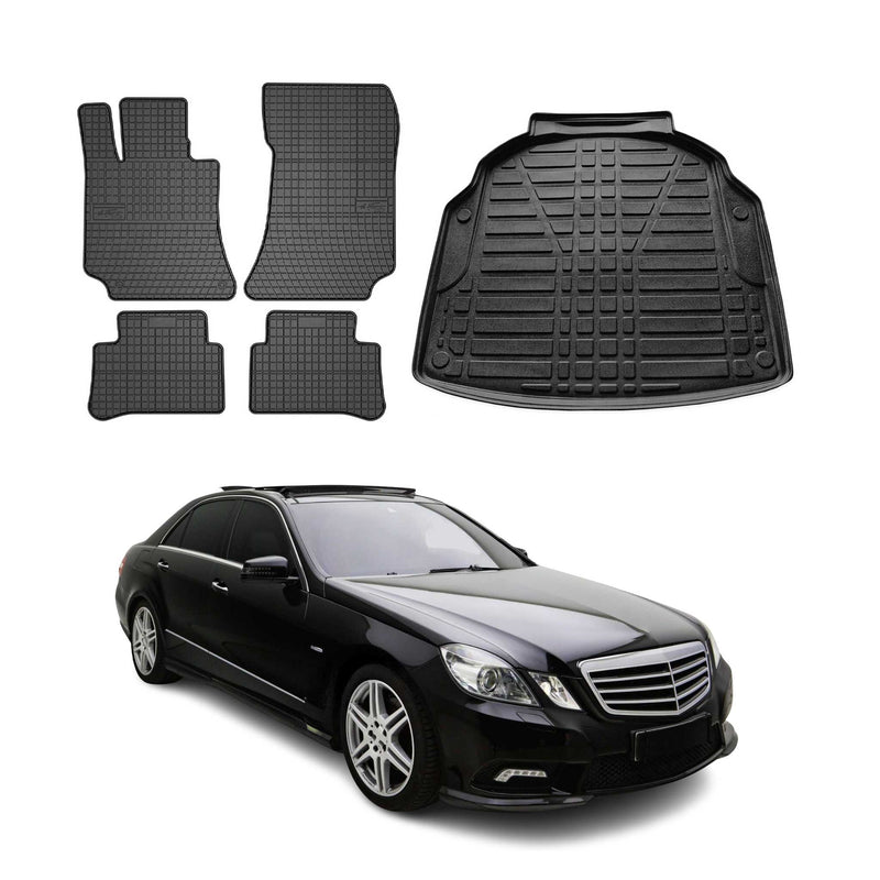 Kit Tapis de sol et coffre pour Mercedes Classe E W212 2009-2016 TPE Noir