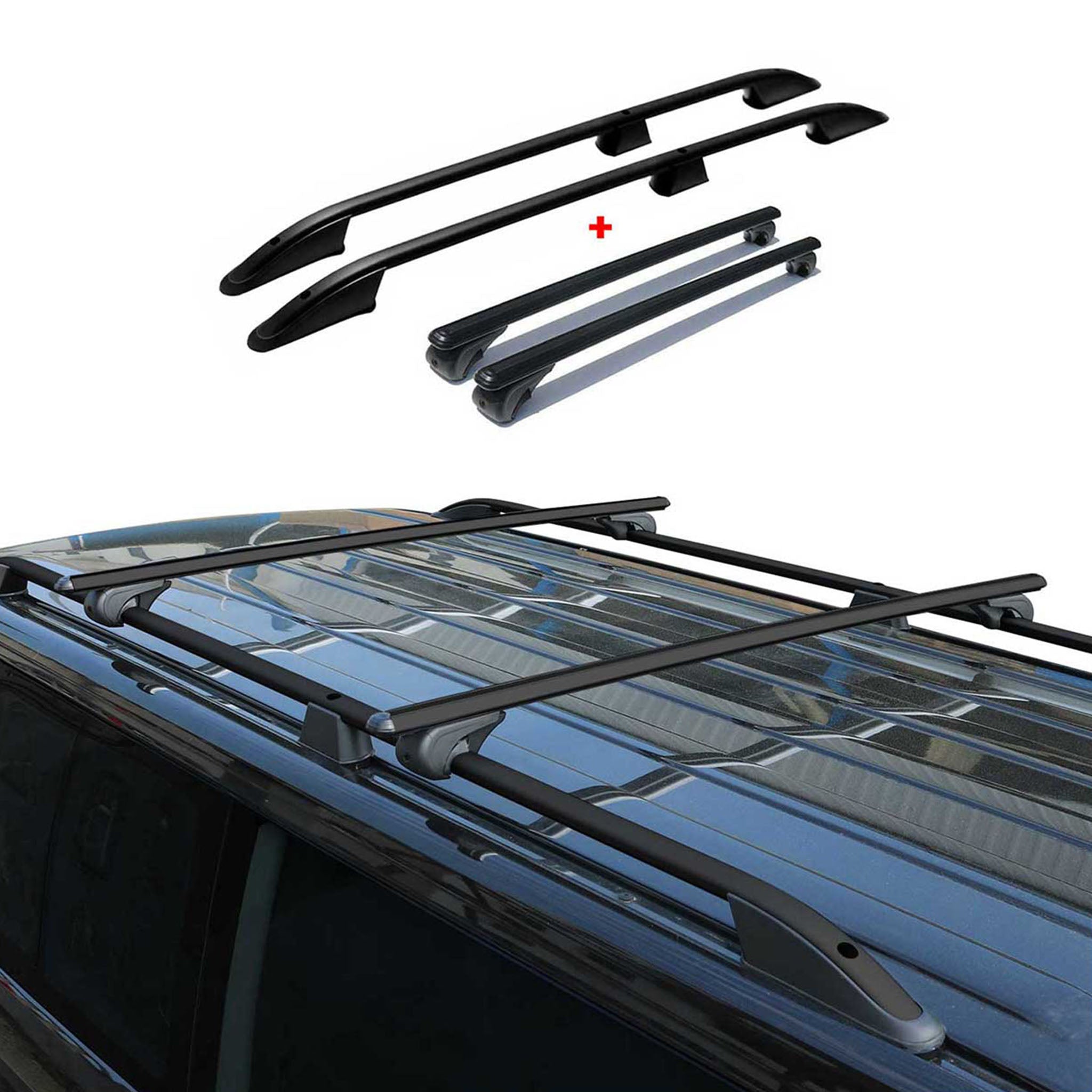 Kit Barres de toit pour VW Caddy 3 4 2003-2020 Alu Noir L1 Empattement Court 4x