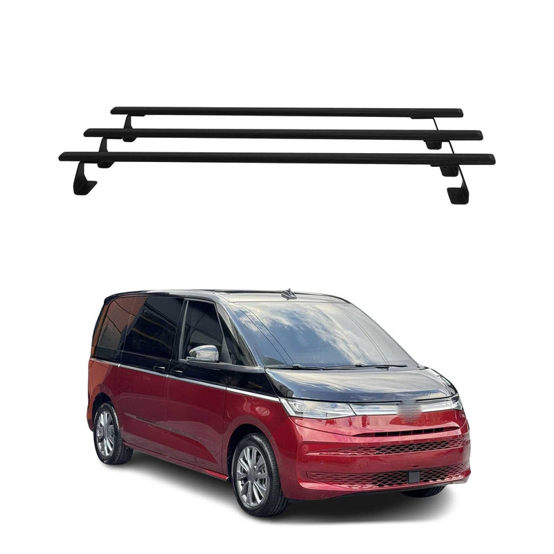Barres de toit transversales pour VW T7 Multivan 2021-2025 Acier Noir 3Pcs