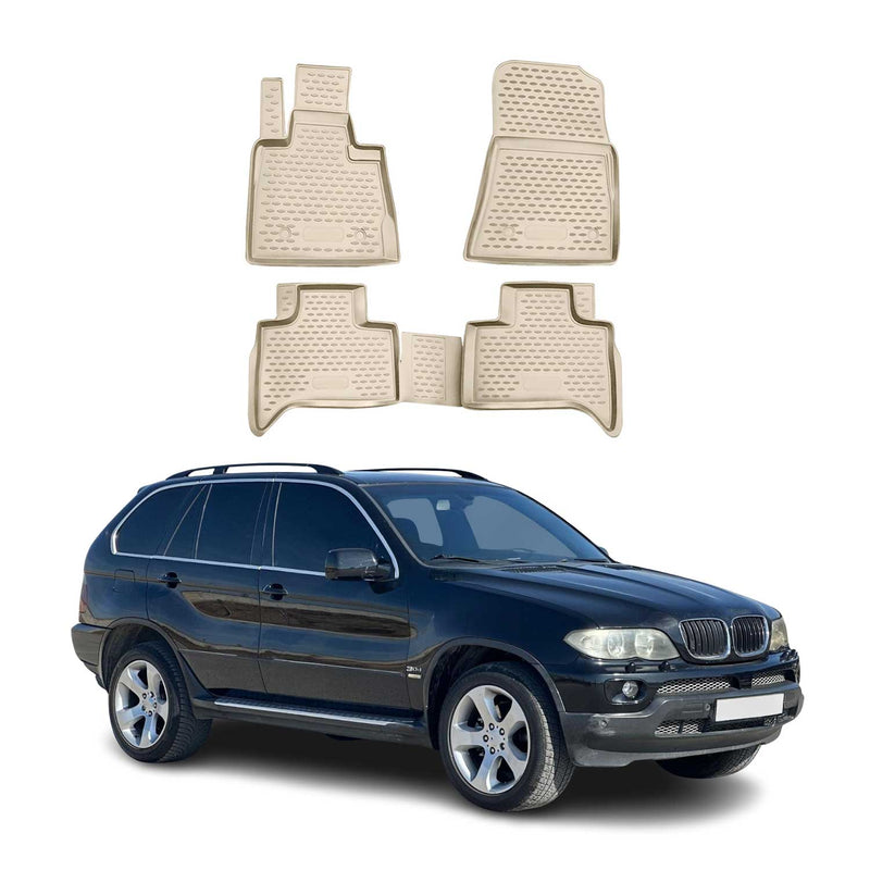 OMAC 3D Tapis de sol pour BMW X5 E53 1999-2006 caoutchouc TPE Beige 4Pcs