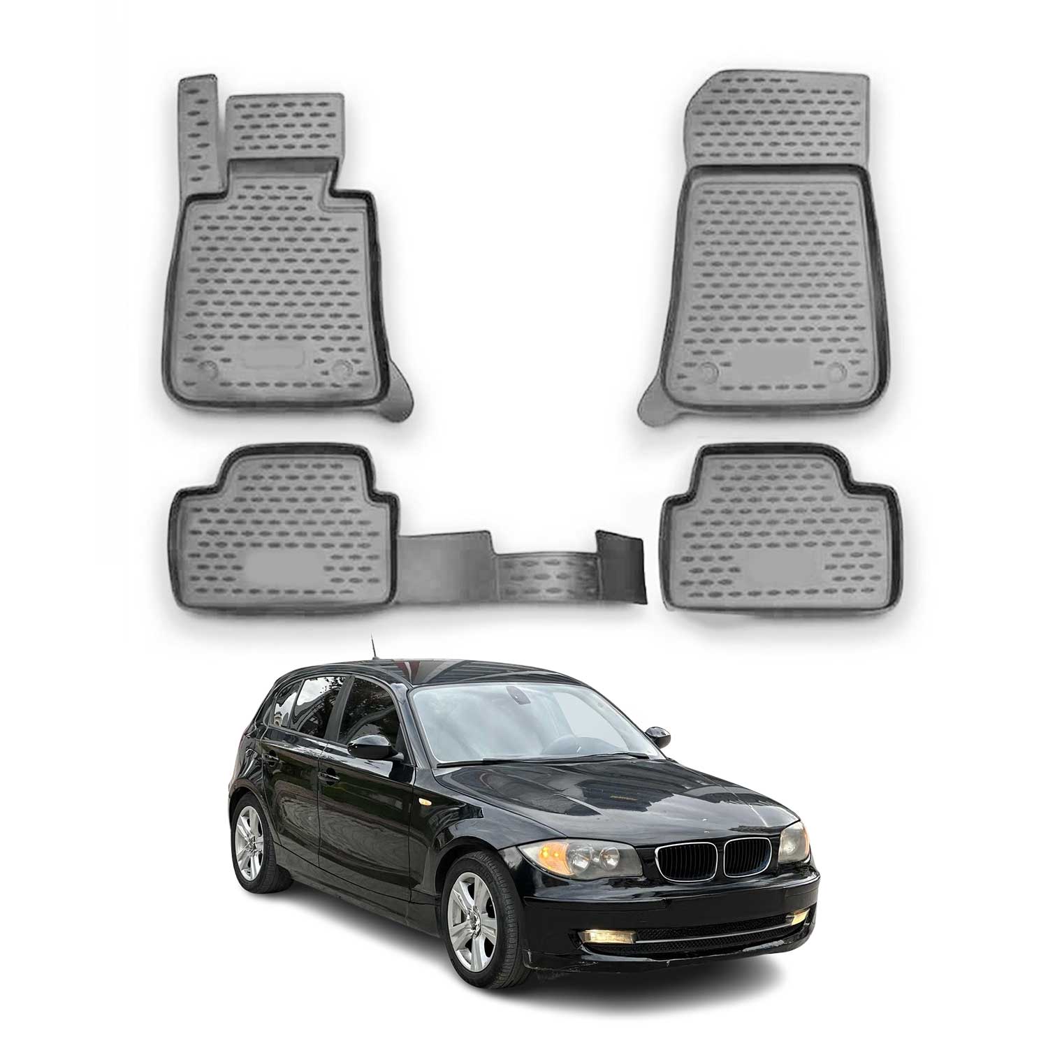 OMAC 3D Tapis de sol pour BMW Série 1 E87 5Portes 2004-2011 TPE Gris 4x