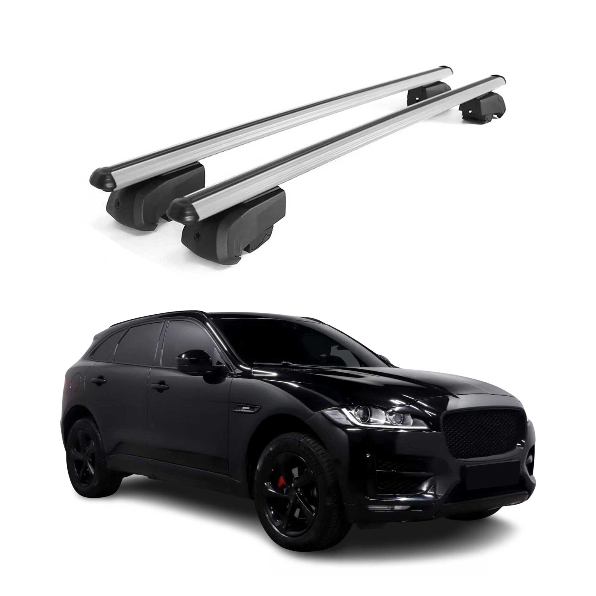 Barres de toit Transversales pour Jaguar F-Pace 2017-2025 Aluminium Gris ABE