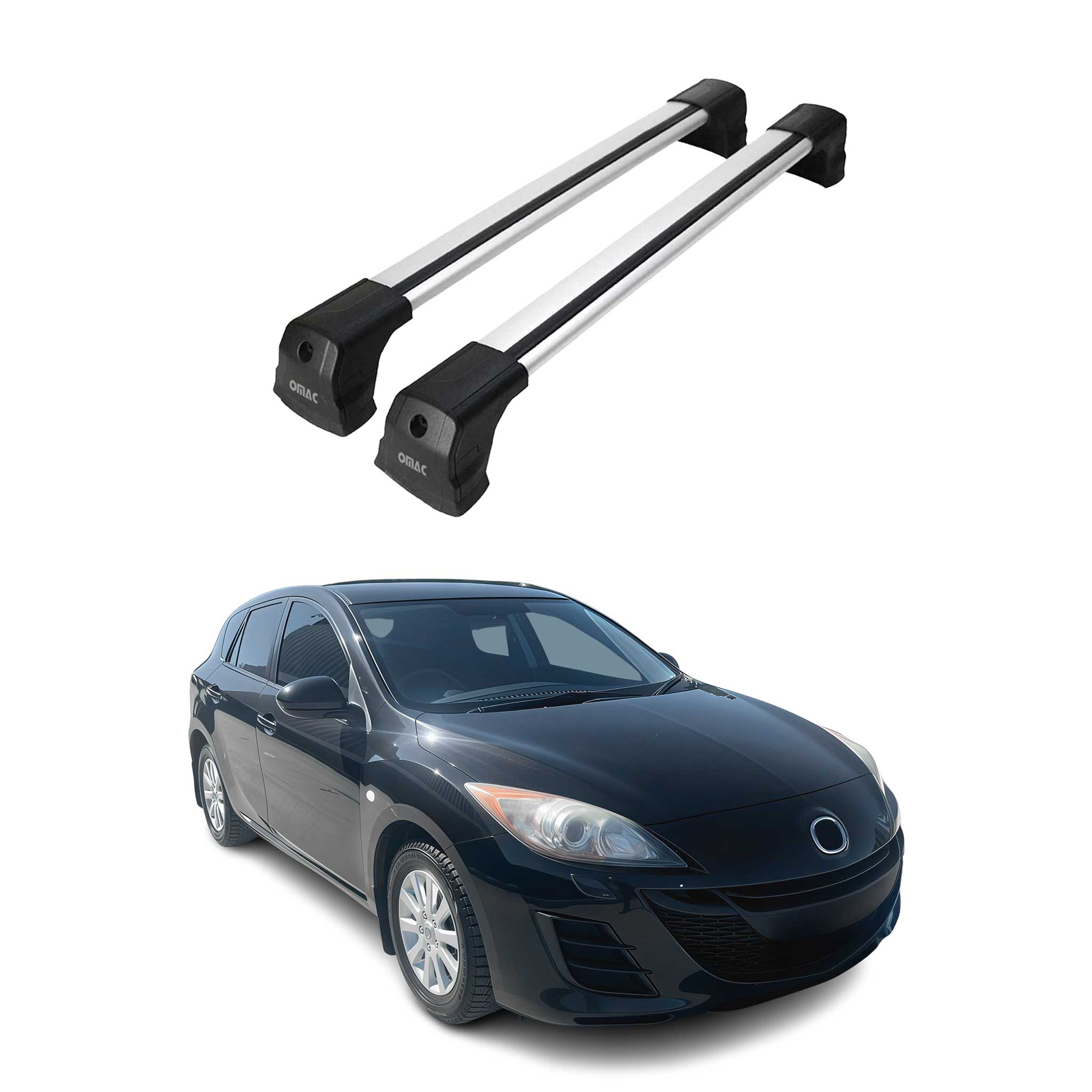 OMAC Barres de toit compatibles avec Mazda3 mk1 Berline 2004-2009 Alu Gris 2x
