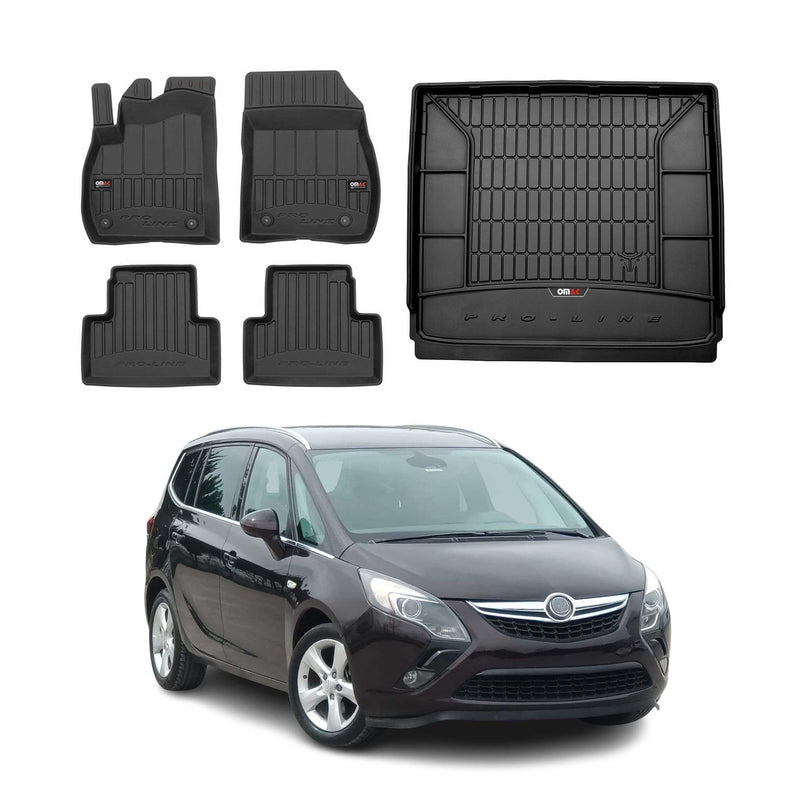 Kit Tapis de Sol et Coffre pour Opel Zafira C 2012-2019 TPE Noir