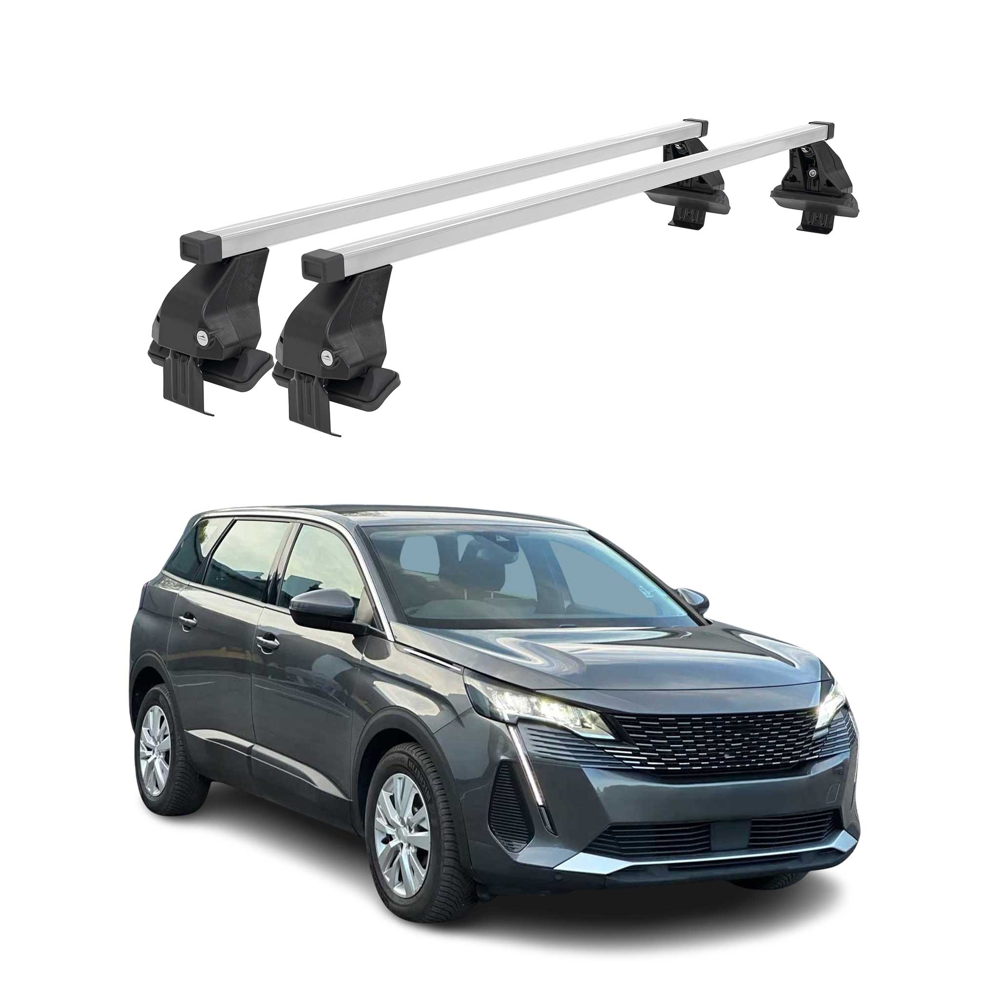 Barres de toit transversales pour Peugeot 5008 II Facelift 2020-24 Acier Gris 2x