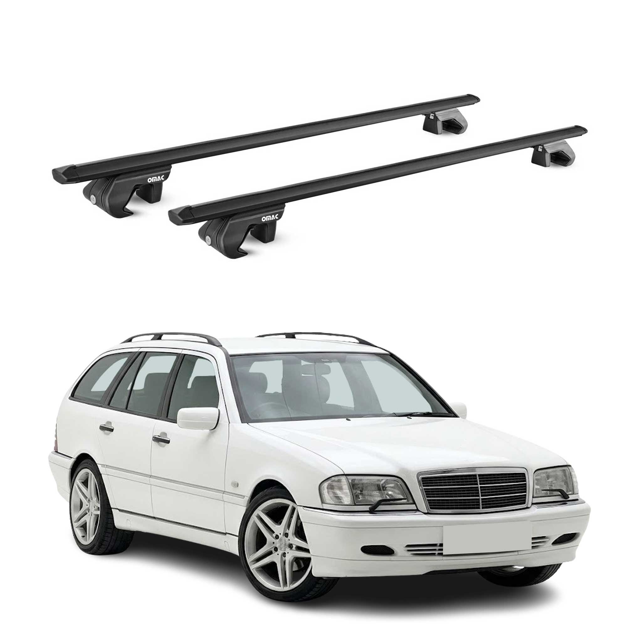 Barres de toit transversales pour Mercedes Classe C S202 1993-2000 Alu Noir ABE