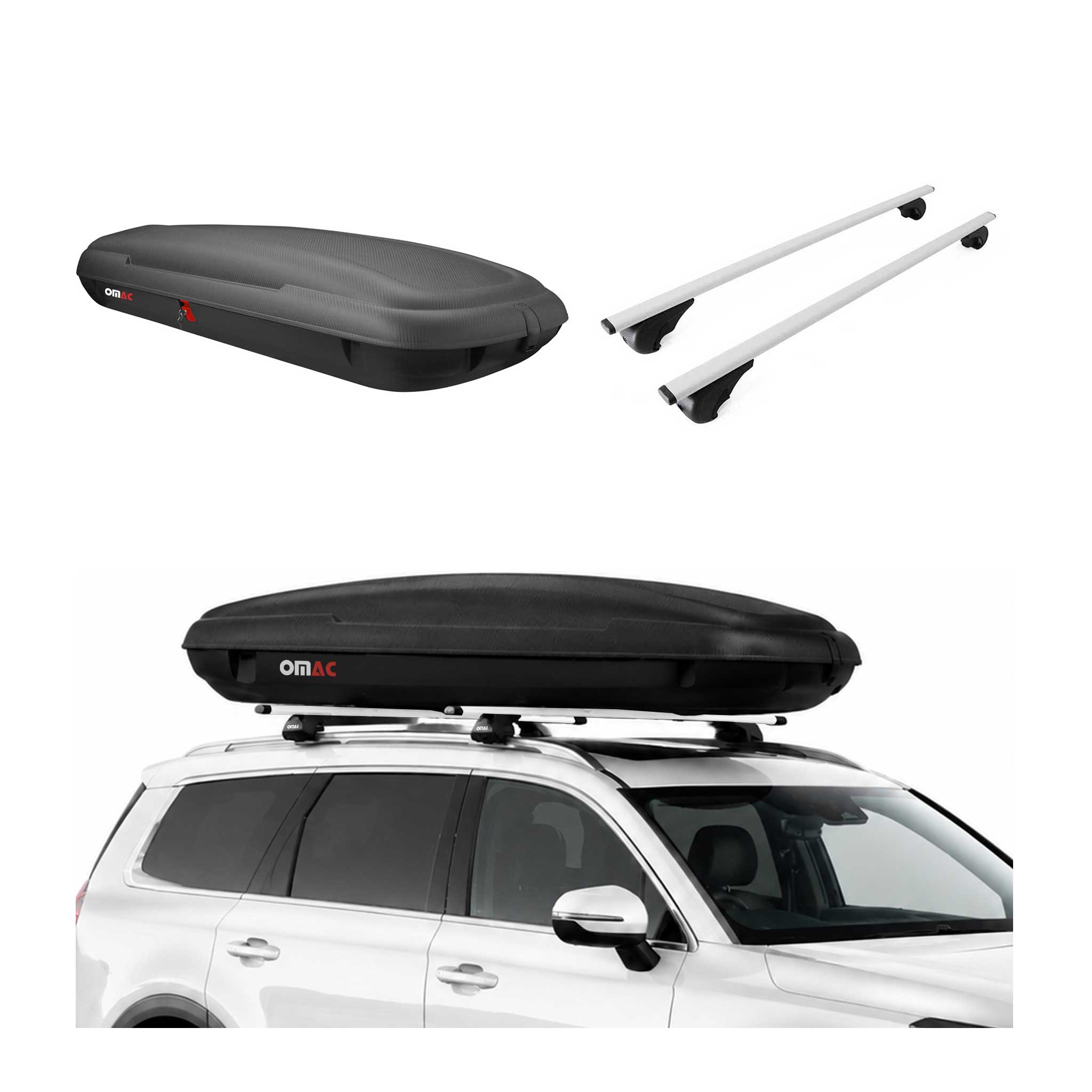 Coffre de Toit 480L + Barres de Toit pour Ford Kuga II Titanium 2012-2019 Gris