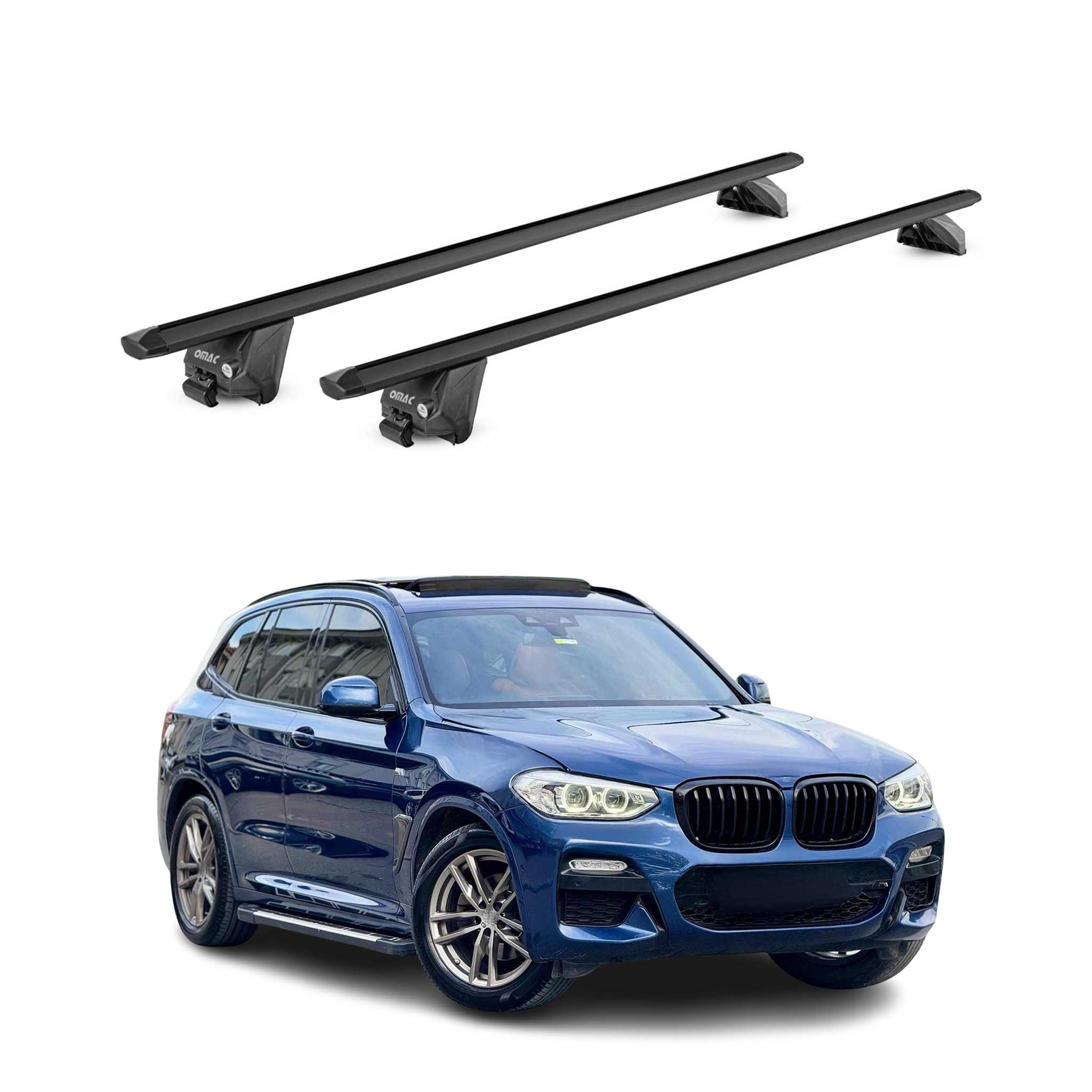 Barres de toit transversales pour BMW X3 G01 2017-2024 Alu Noir 2 pièces ABE