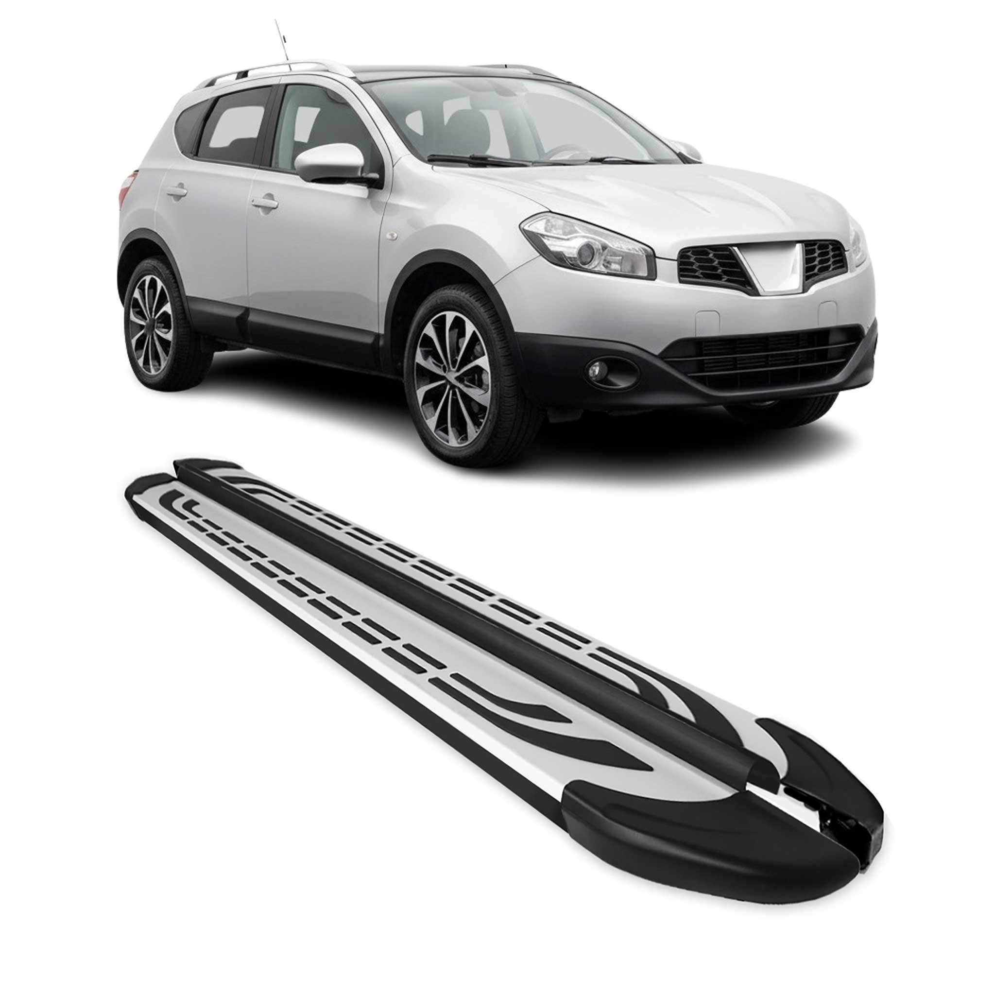 Marchepieds Latéraux pour Nissan Qashqai +2 NJ10 2008-14 Alu Gris Noir 2Pcs