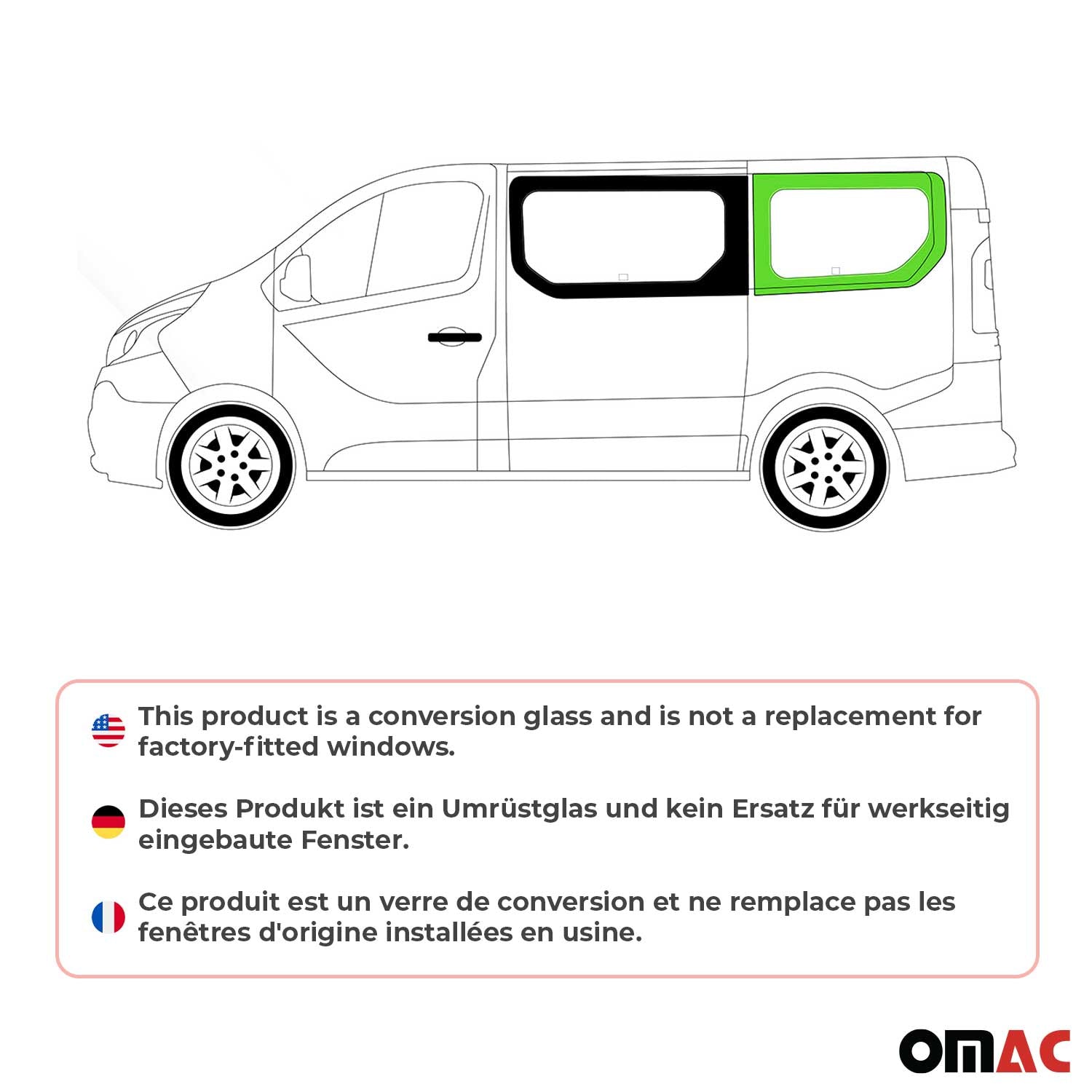 Vitre de Porte pour Nissan Primastar 2014-2024 L1 Arrière Gauche Verre fixe