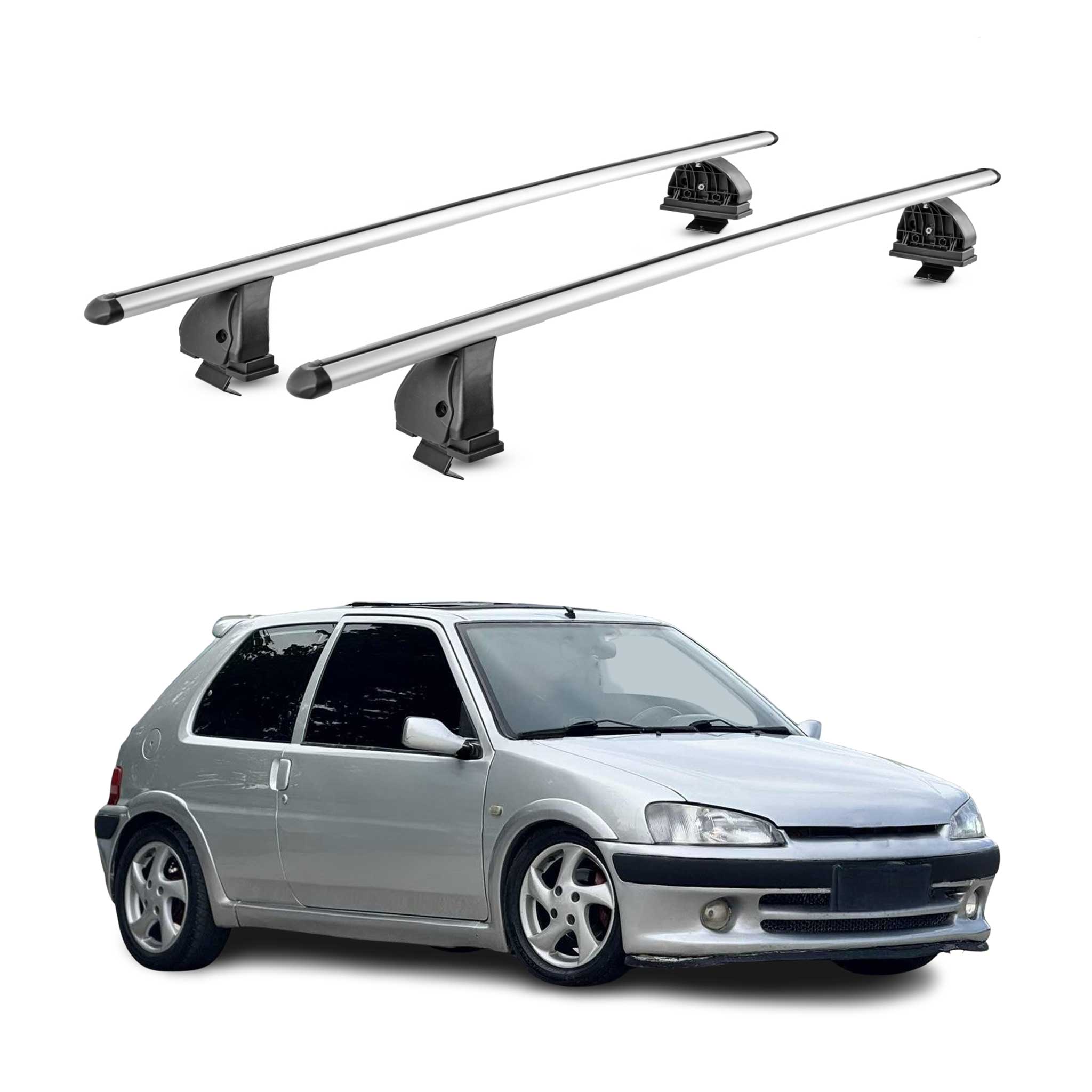 Barres de toit transversales Alu pour Peugeot 106 1991-2003 5Portes TÜV Gris 2x