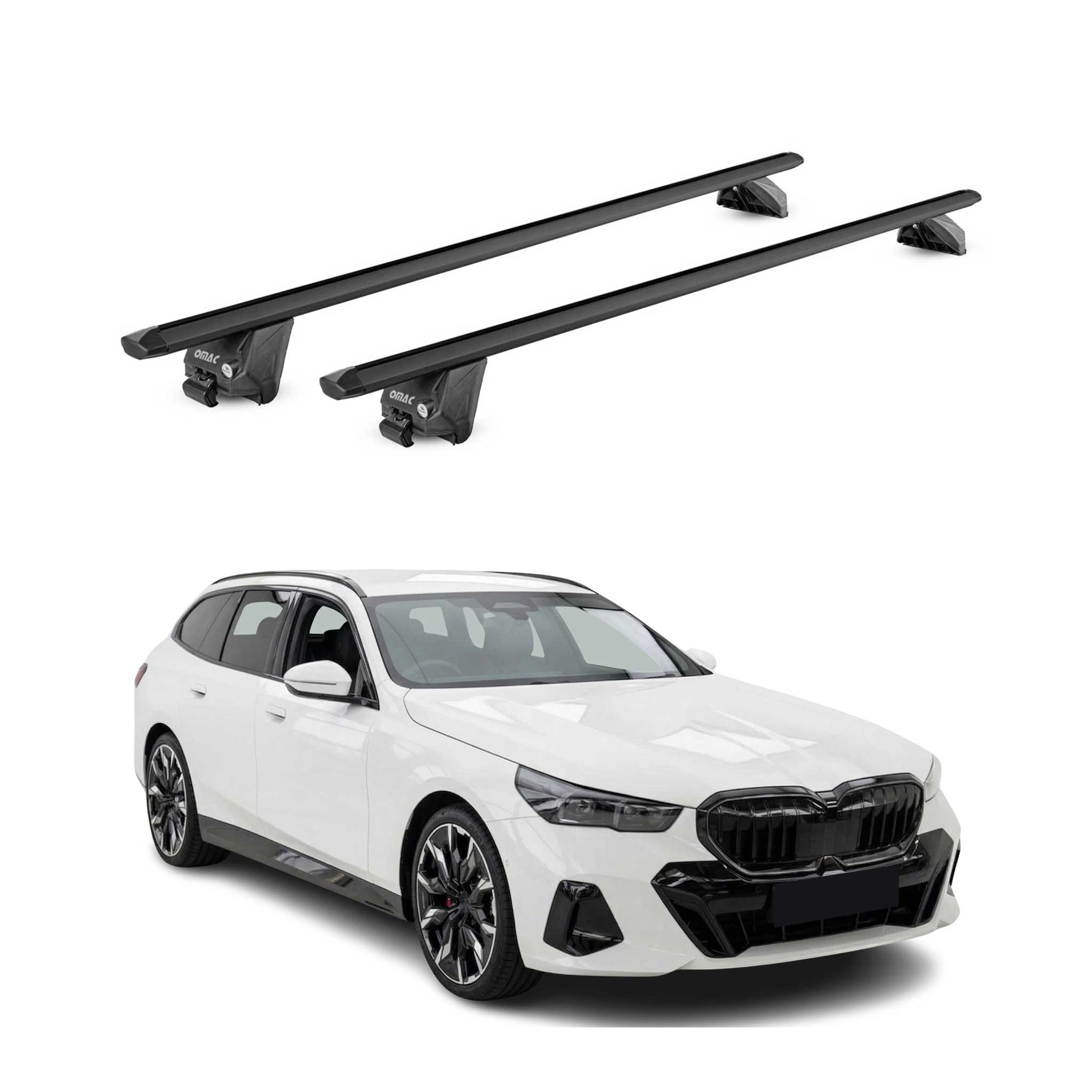 Barres de toit pour BMW Série 5 G61 Break 2024-2026 Alu Noir 2 pièces ABE