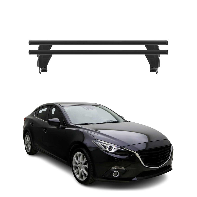 Menabo Barres de toit Transversales pour Mazda 3 2013-2018 Alu Noir ABE 2x