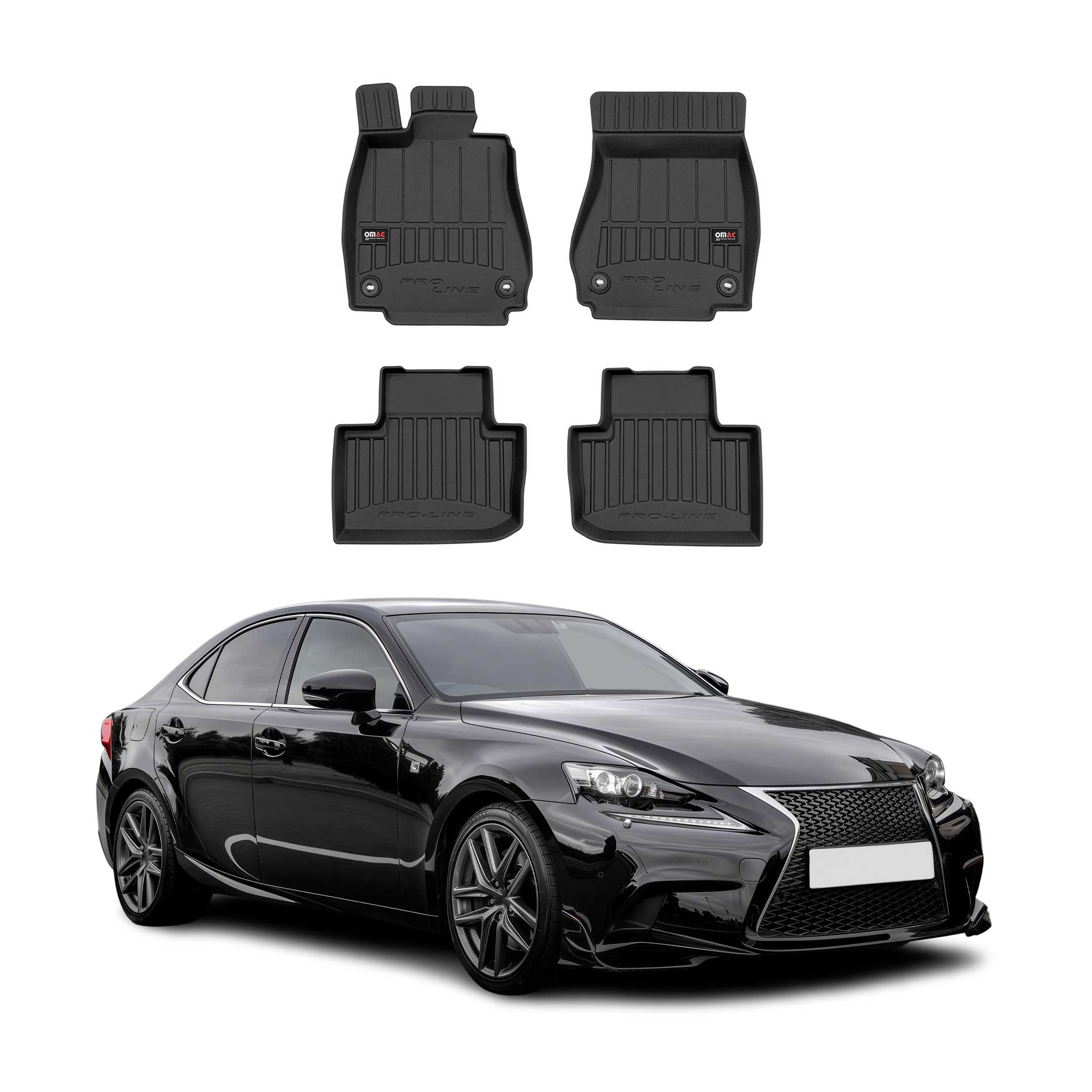 OMAC Tapis de sol en caoutchouc pour Lexus IS Berline 2013-2020 Noir Premium