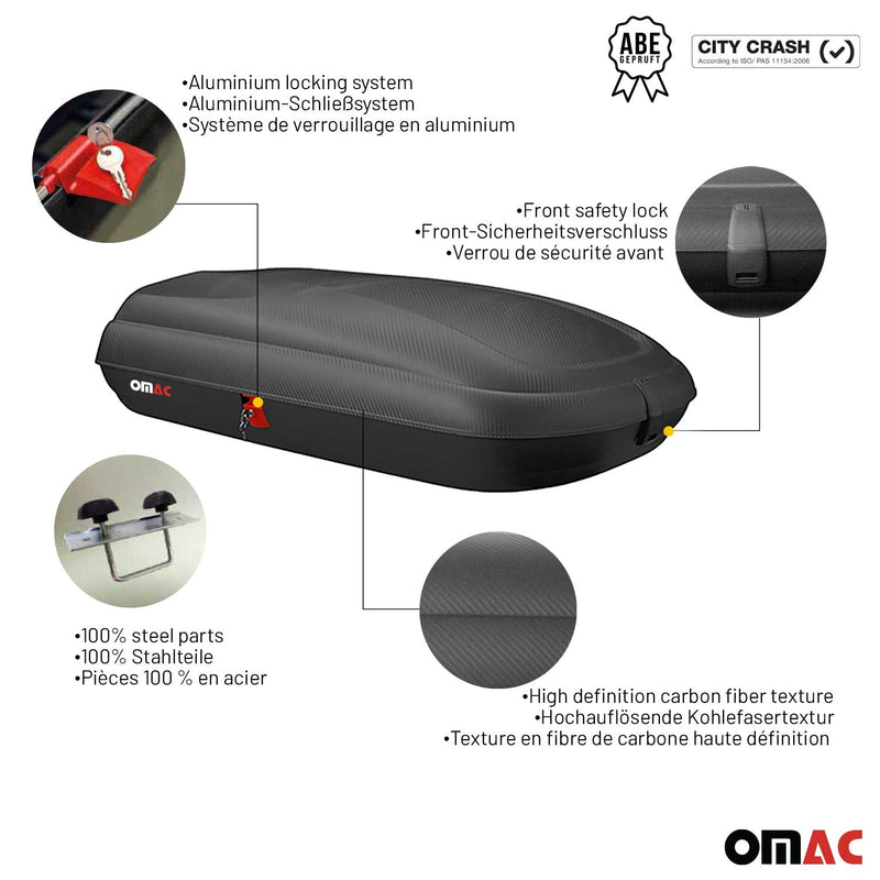 OMAC Coffre de toit 320 litres en fibre de carbone texturée homologué