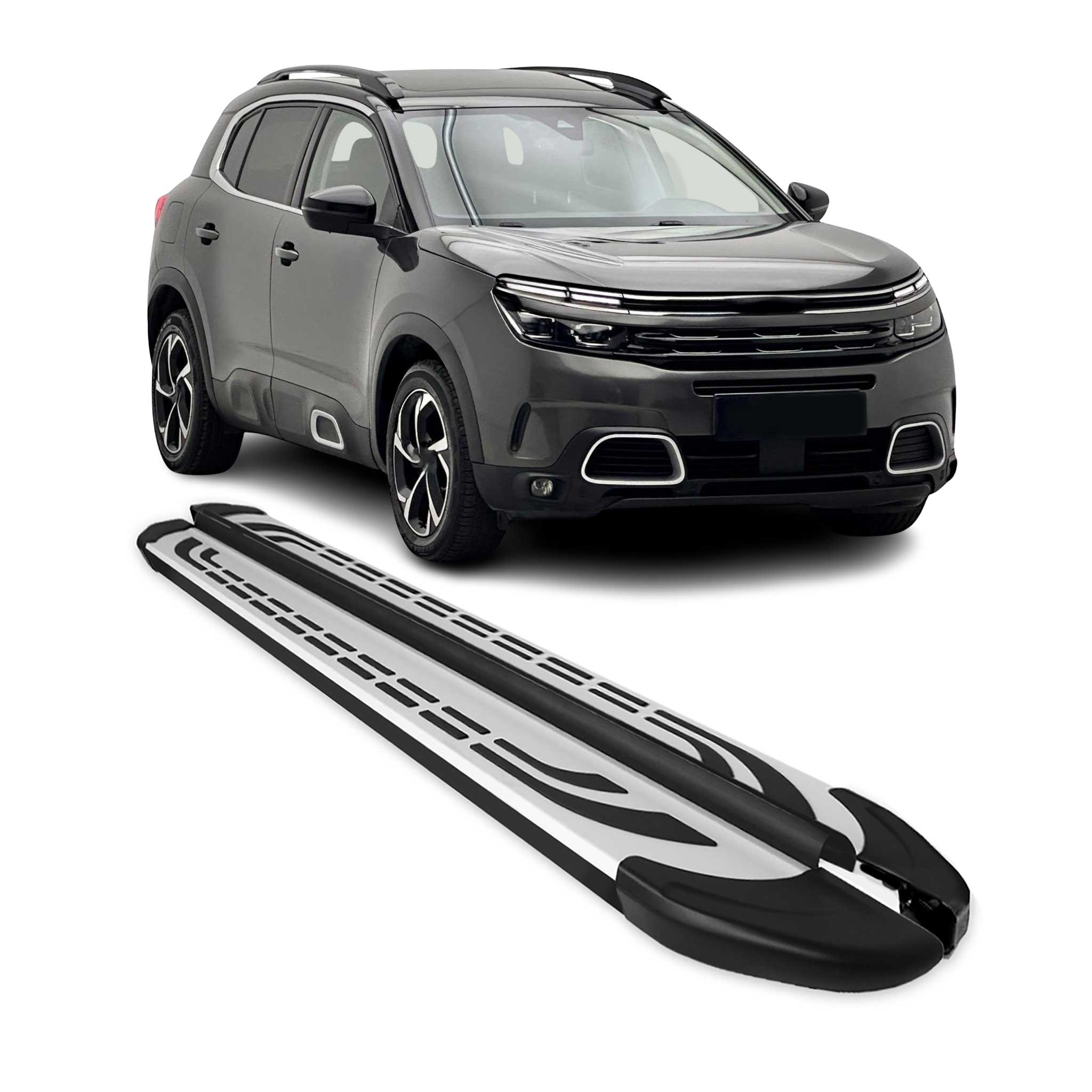 Marchepieds Latéraux pour Citroen C5 Aircross 2018-2025 Aluminium Gris Noir 2Pcs