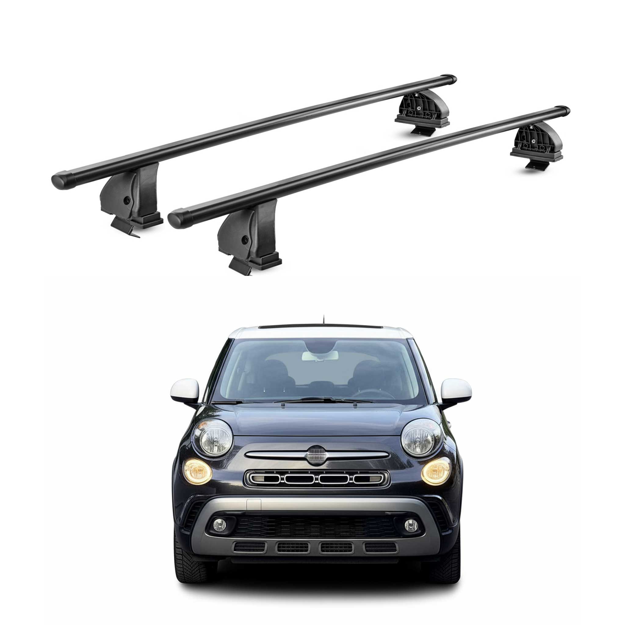 Barres de toit transversales acier pour Fiat 500L / 500L Living 2012-22 Noir 2x