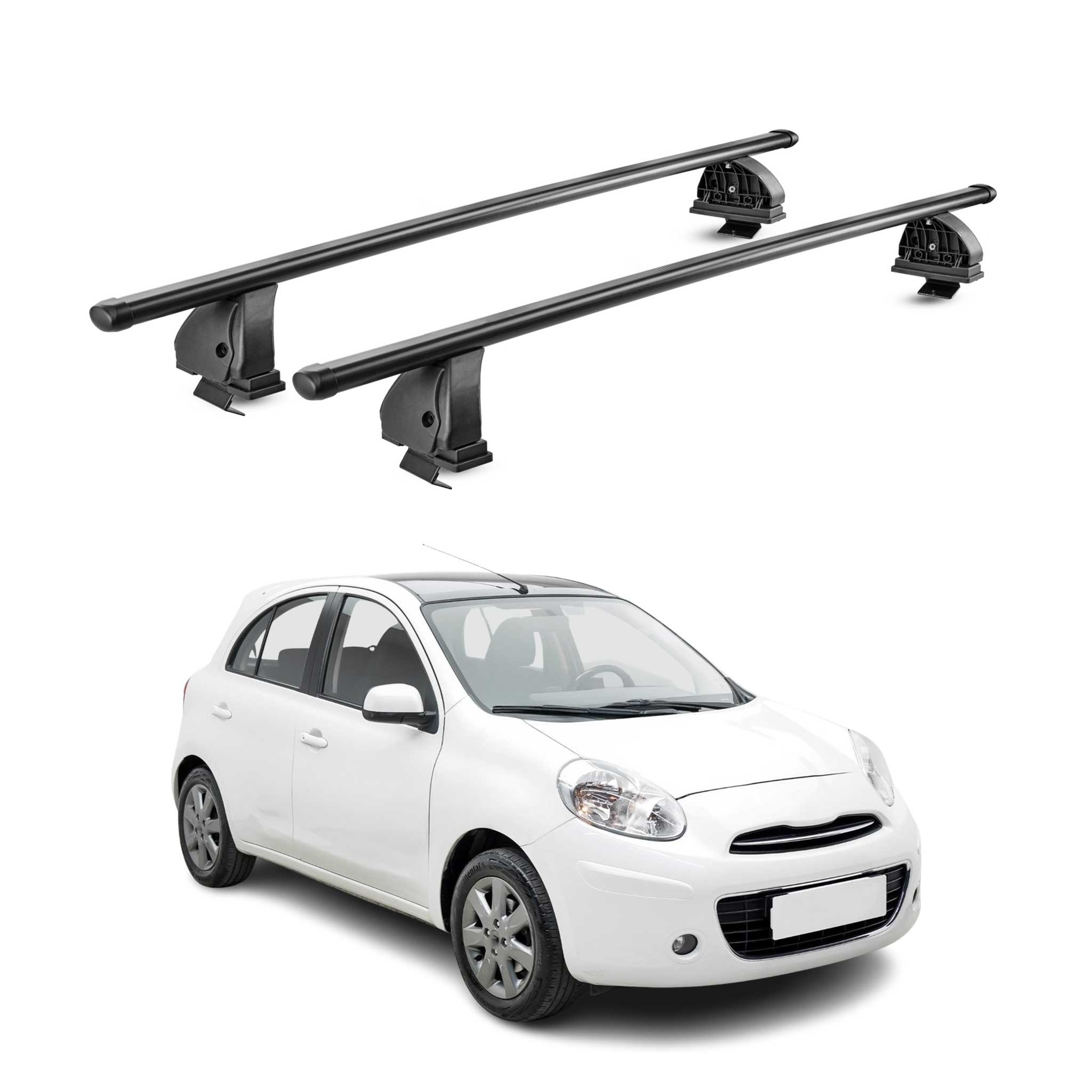 Barres de toit transversales acier pour Nissan Micra IV 2010-2017 TÜV Noir 2Pcs