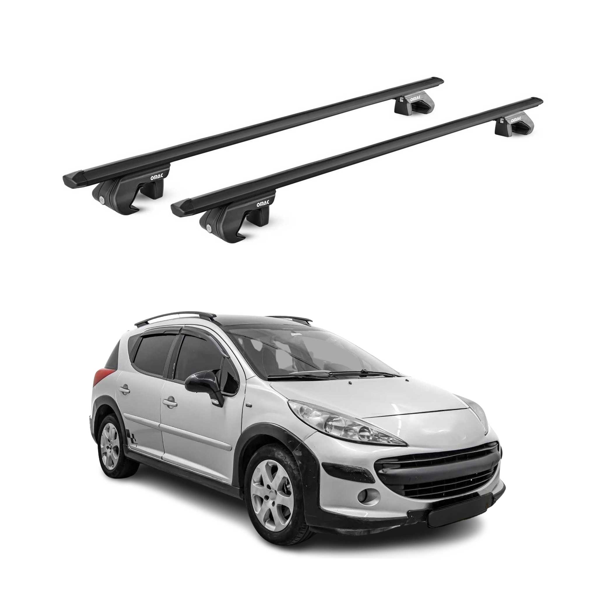 Barres de toit transversales pour Peugeot 207 Break 2007-2013 Alu Noir 2x ABE