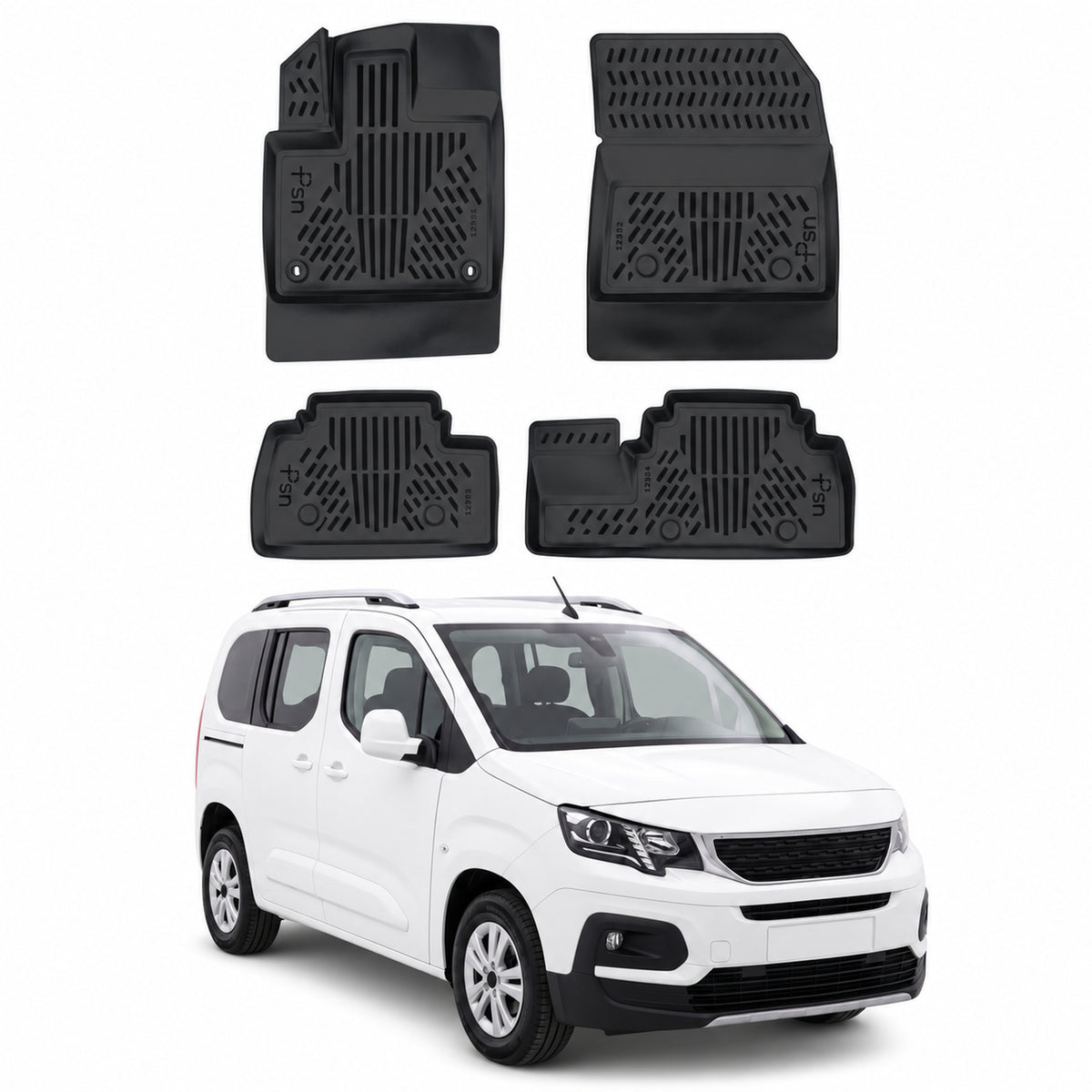 Tapis de sol pour Peugeot Rifter 2018-2027 Noir 3D en Caoutchouc TPE 4Pcs