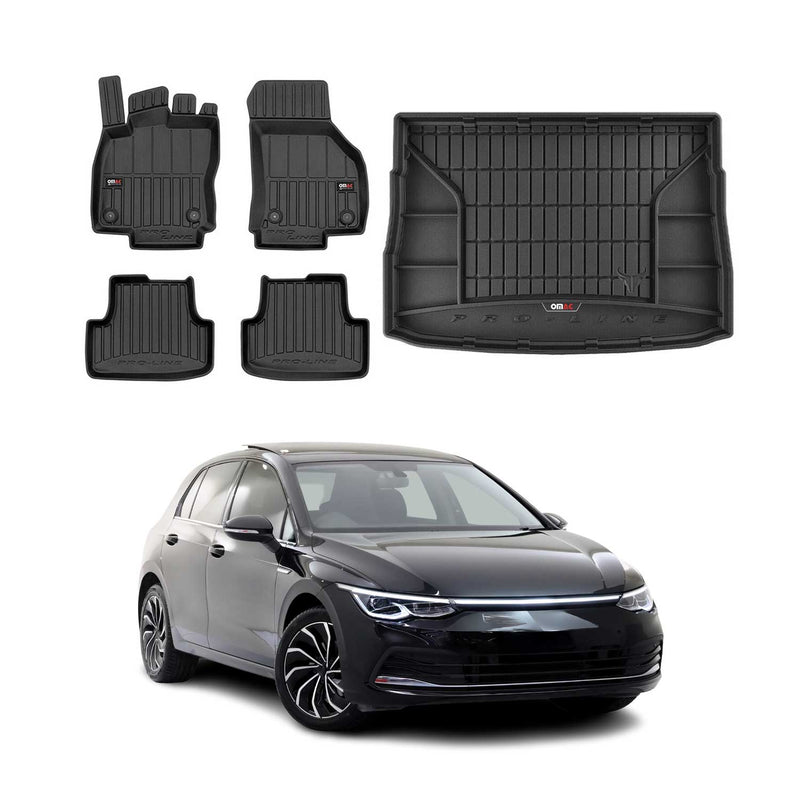 Kit Tapis de Sol et Coffre pour VW Golf 2019-2022 en Caoutchouc Noir