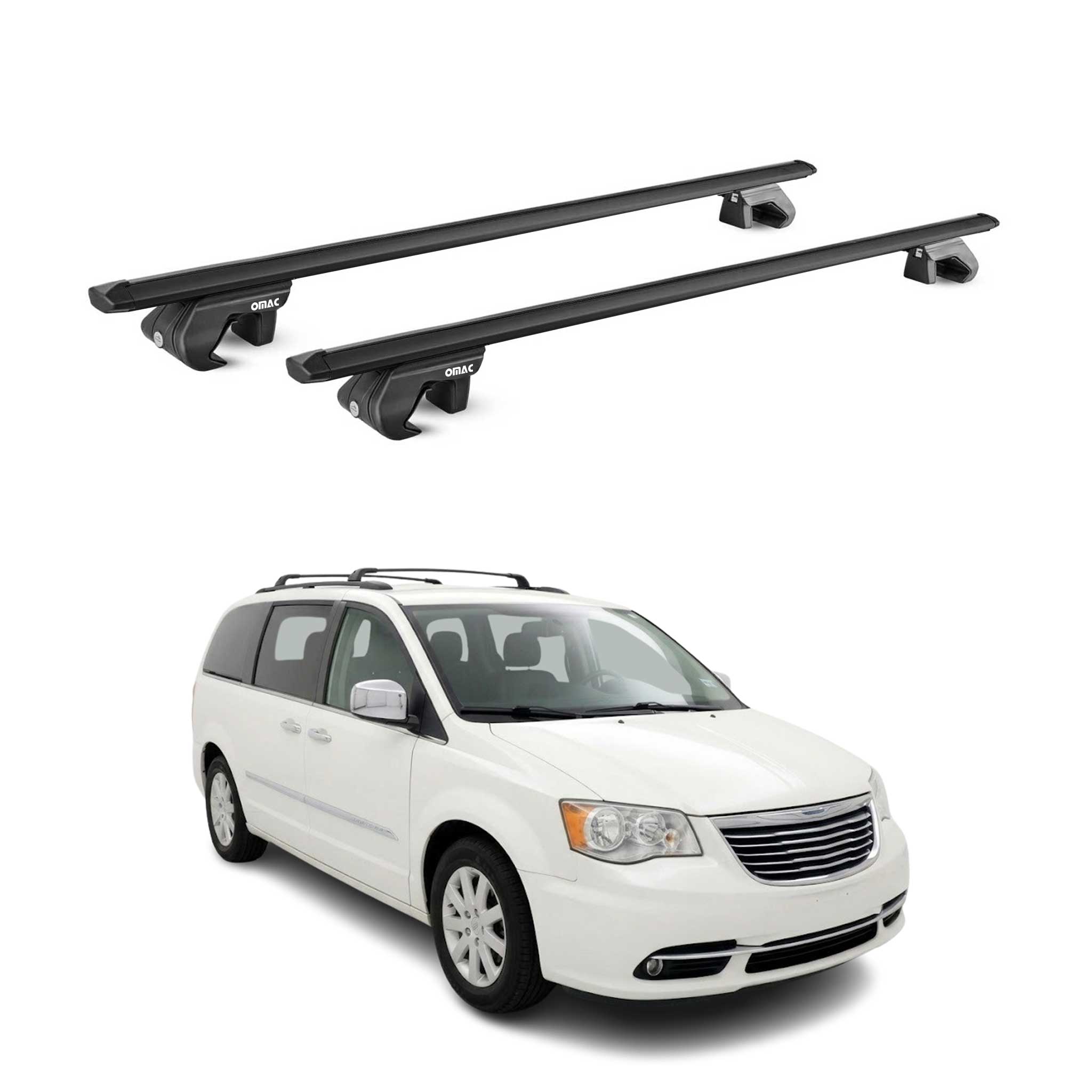 Barres de toit transversales ABE pour Chrysler Voyager V 2008-2016 Alu Noir 2x