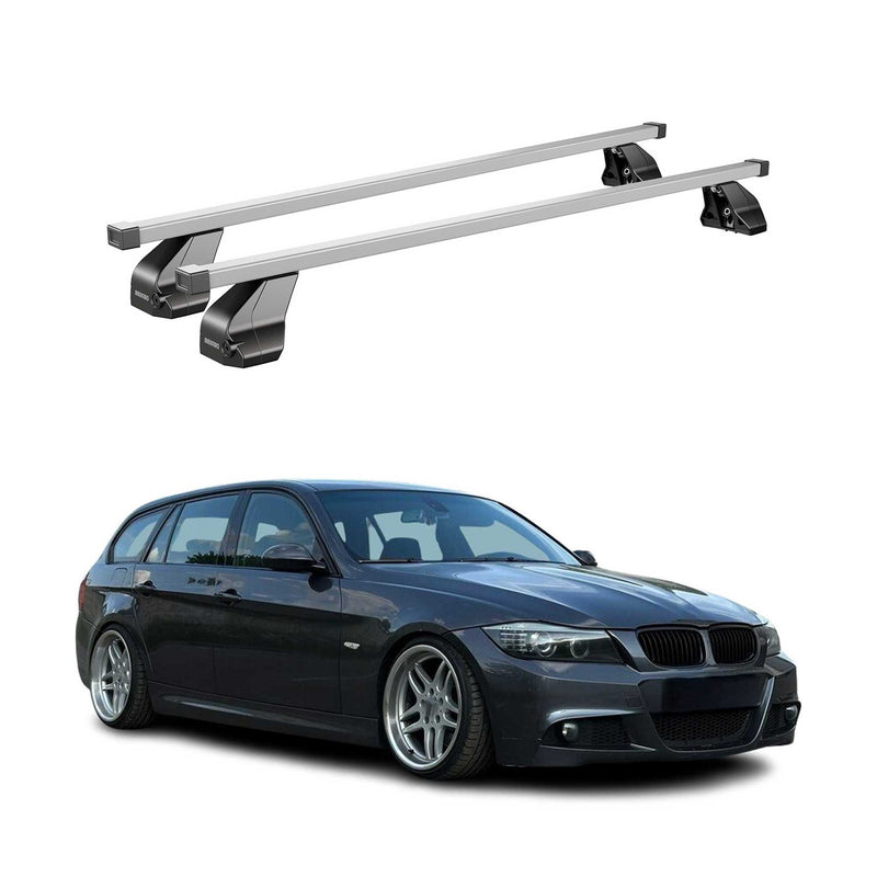 Barres transversales Menabo pour BMW Série 3 E90 E91 E92 2004-13 Acier Gris