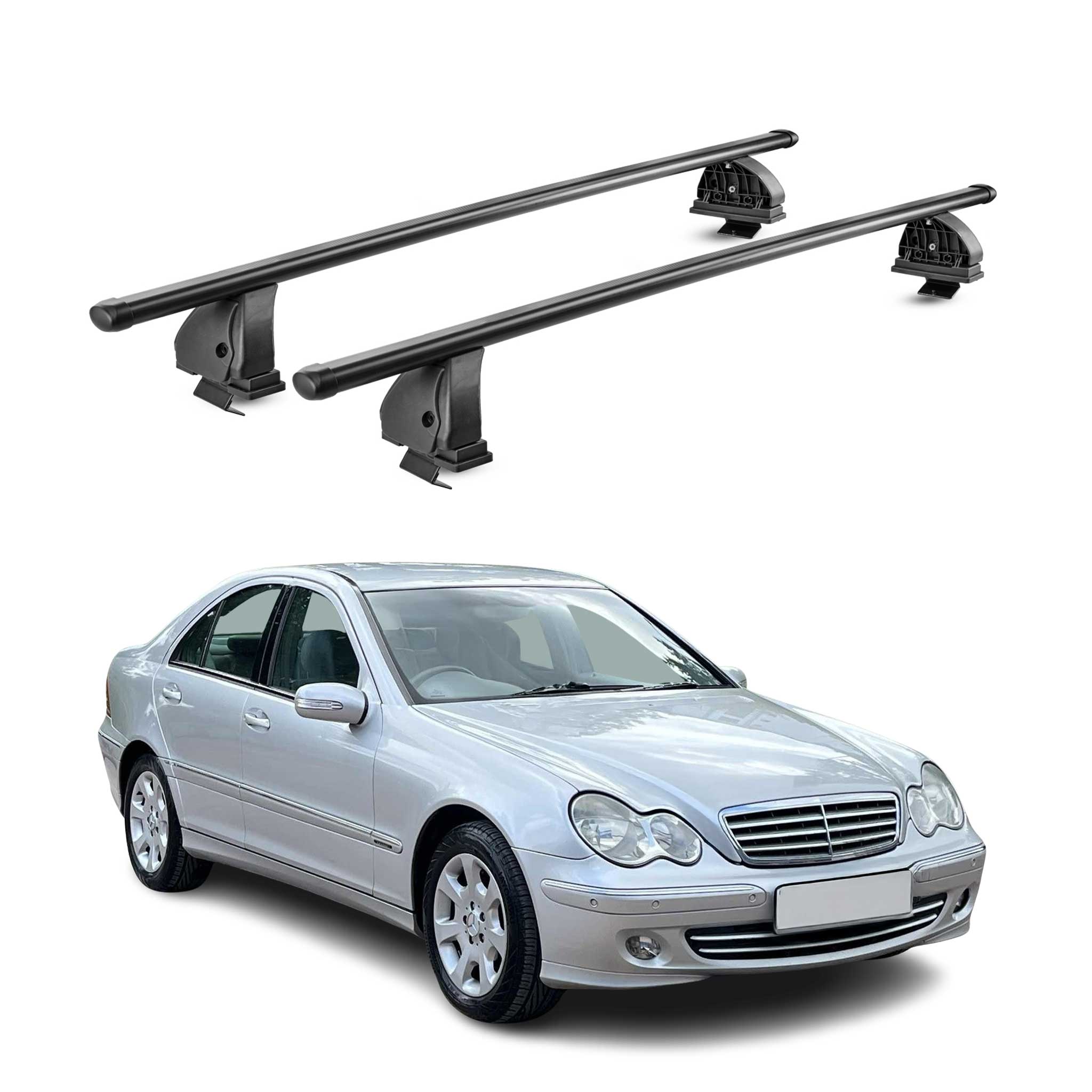 Barres de toit transversales acier pour Mercedes Classe C W203 2001-2007 Noir 2x