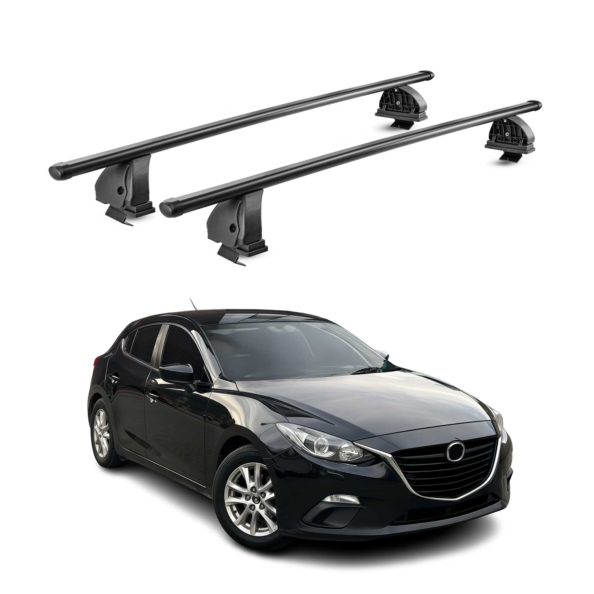 Barres de toit transversales acier pour Mazda 3 III HB 2014-2018 TÜV Noir 2Pcs