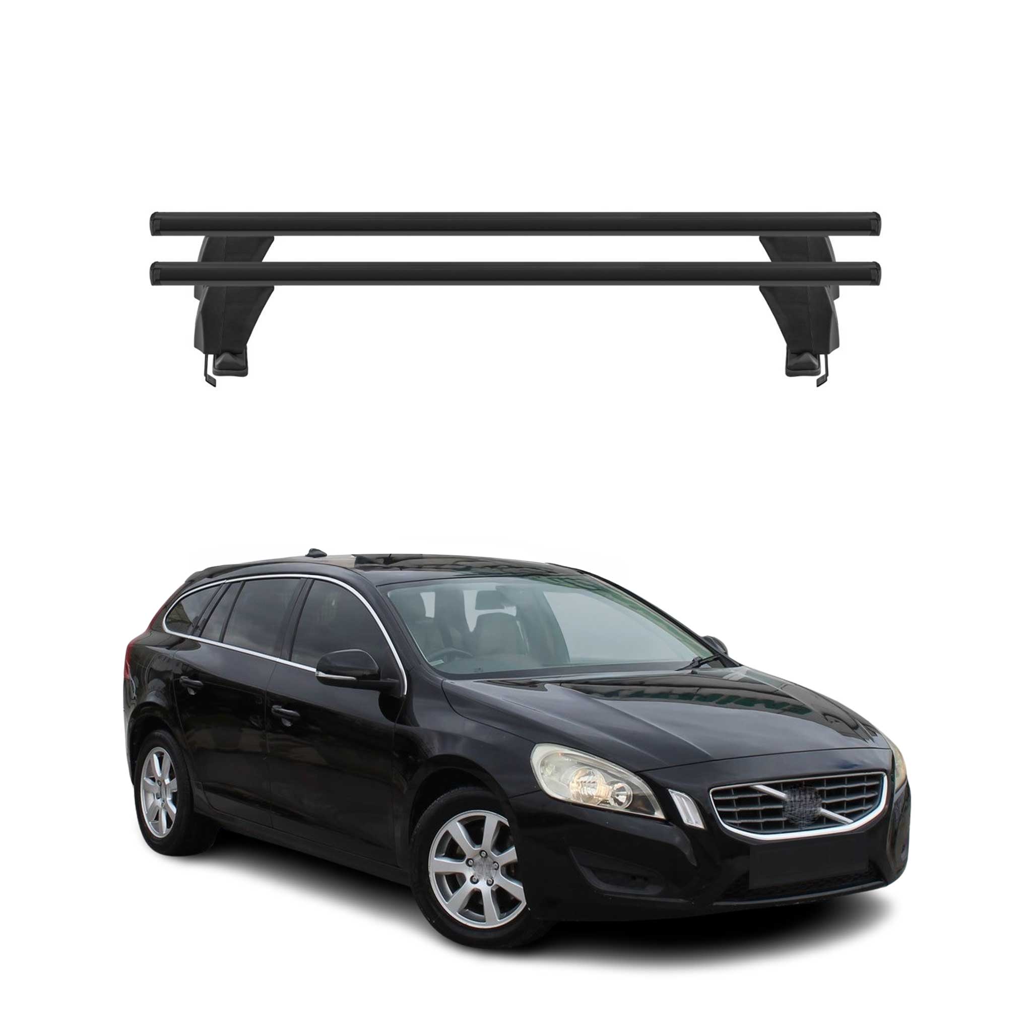 Menabo Barres de toit Transversales pour Volvo V60 2010-2013 Alu Noir ABE 2x