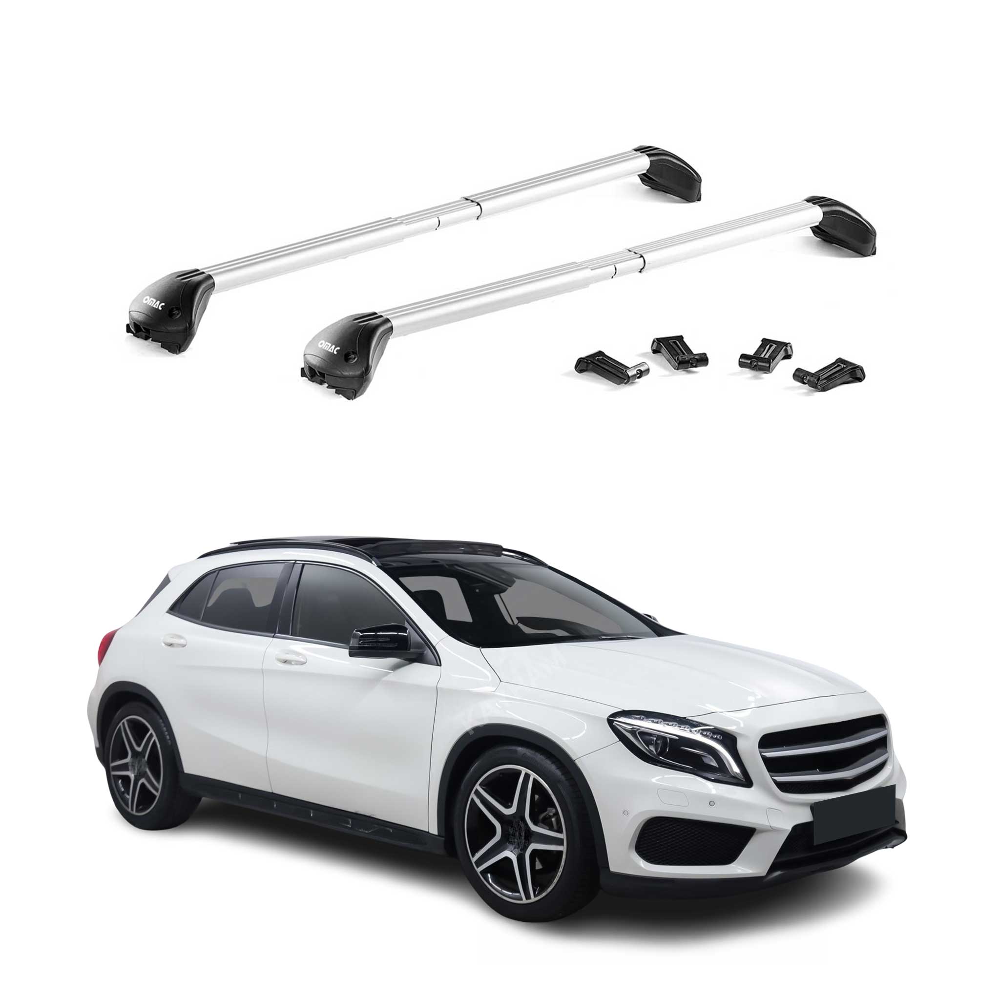 Barres de toit transversales pour Mercedes GLA X156 2014-2020 Alu Gris 2x ABE