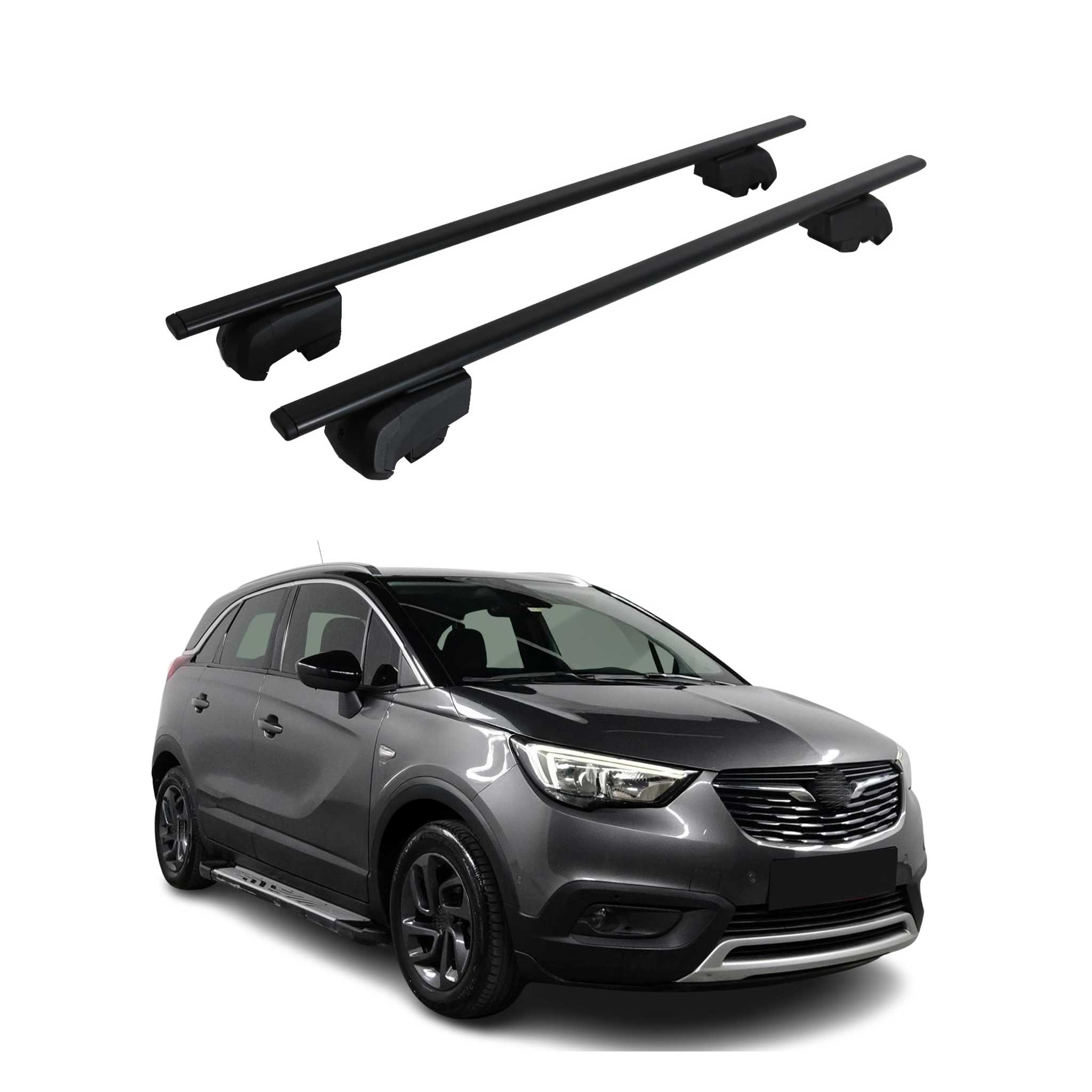 Barres de toit Transversales pour Opel Crossland X 2017-2024 Fer Noir ABE