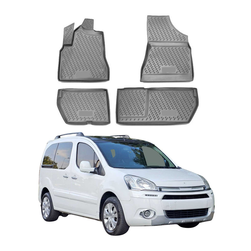 Tapis de sol pour Citroen Berlingo 2008-2018 en caoutchouc TPE 3D Gris 4Pcs
