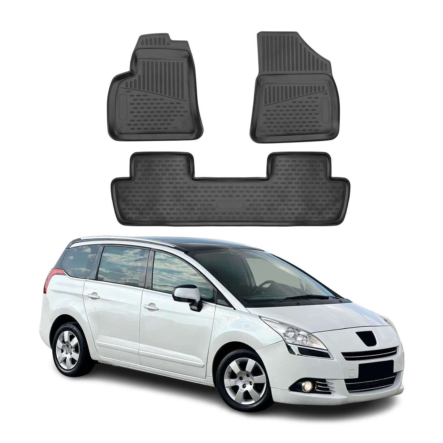 OMAC Tapis de sol pour Peugeot 5008 2009-2017 sur mesure en caoutchouc Noir