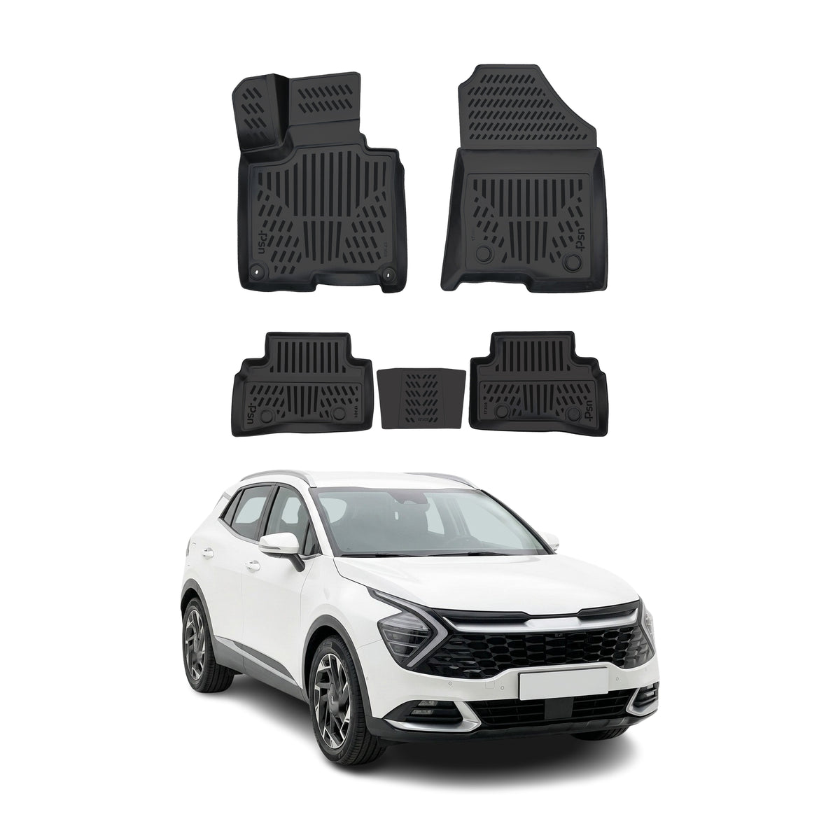 Tapis de sol pour Kia Sportage 2022-2027 PHEV Noir 3D en Caoutchouc TPE 4Pcs