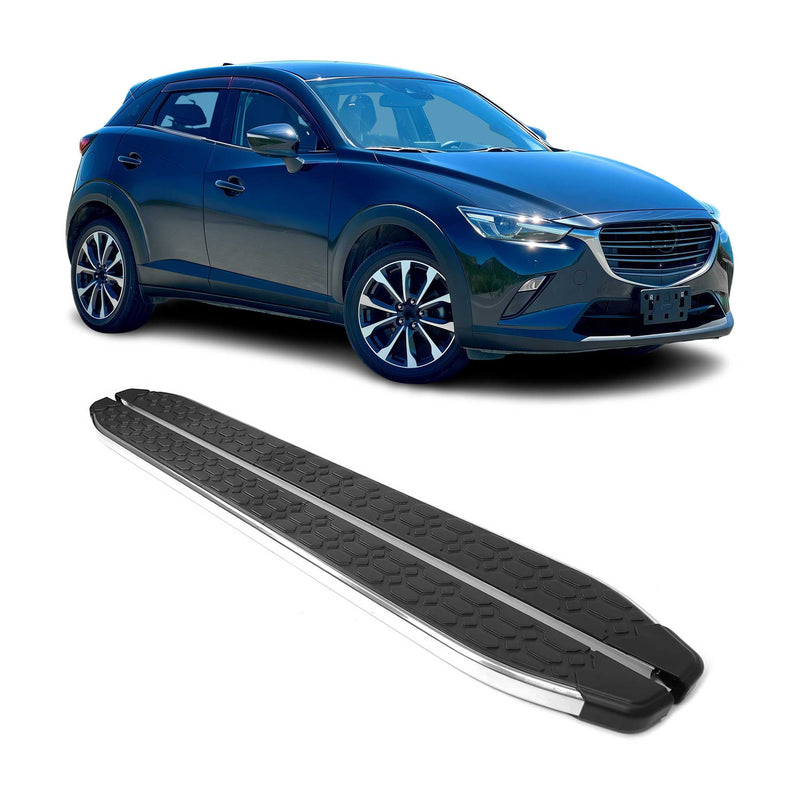 Marchepieds Latéraux pour Mazda CX-3 2015-2024 inox Brillant Argent Noir 2Pcs
