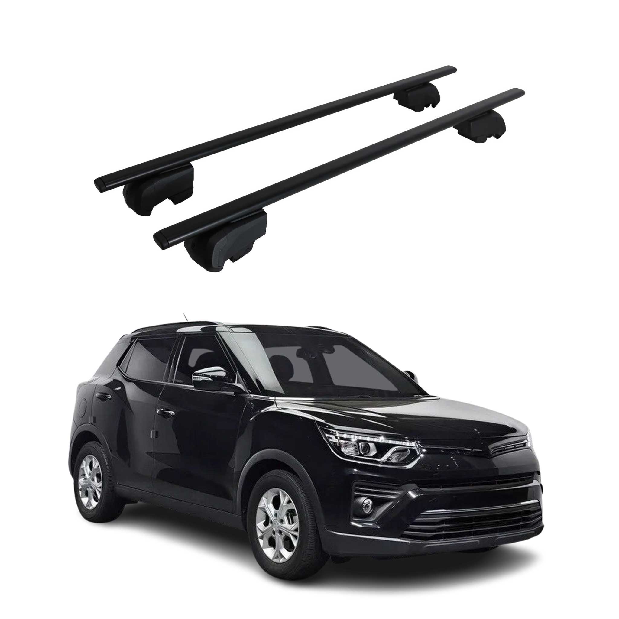 Barres de toit Transversales pour Ssangyong Tivoli 2020-2023 ABE Fer Noir 2x