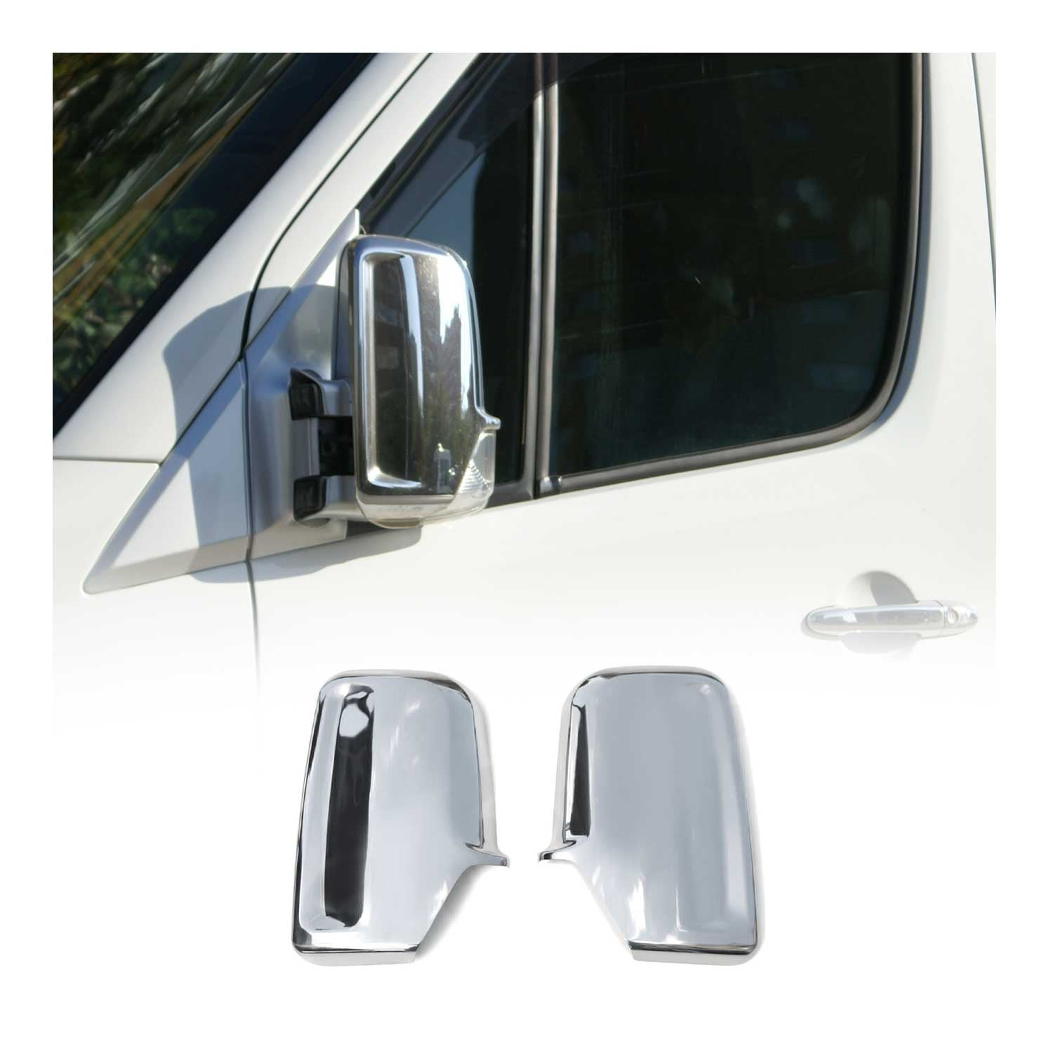Coques de Rétroviseurs pour VW Crafter 2006-2017 en Acier Inoxy Chromé Argent