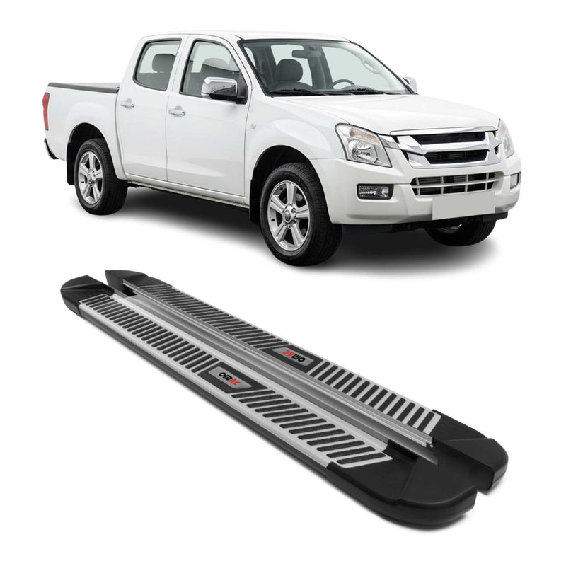 Marchepieds Latéraux pour Isuzu D-Max Double Cab 2002-2012 Noir Gris Alu 2Pcs
