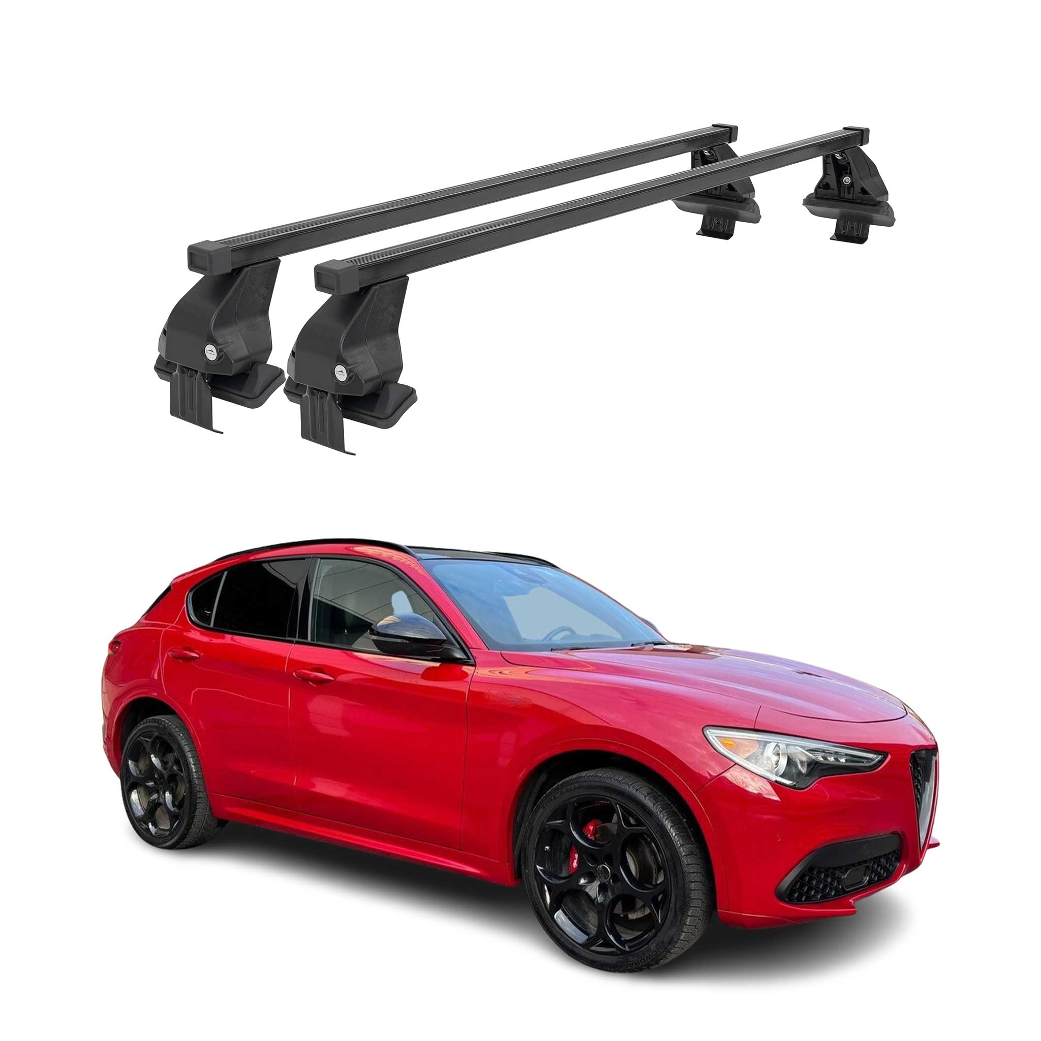 Barres de toit transversales Menabo pour Alfa Romeo Stelvio 2017-2025 Noir