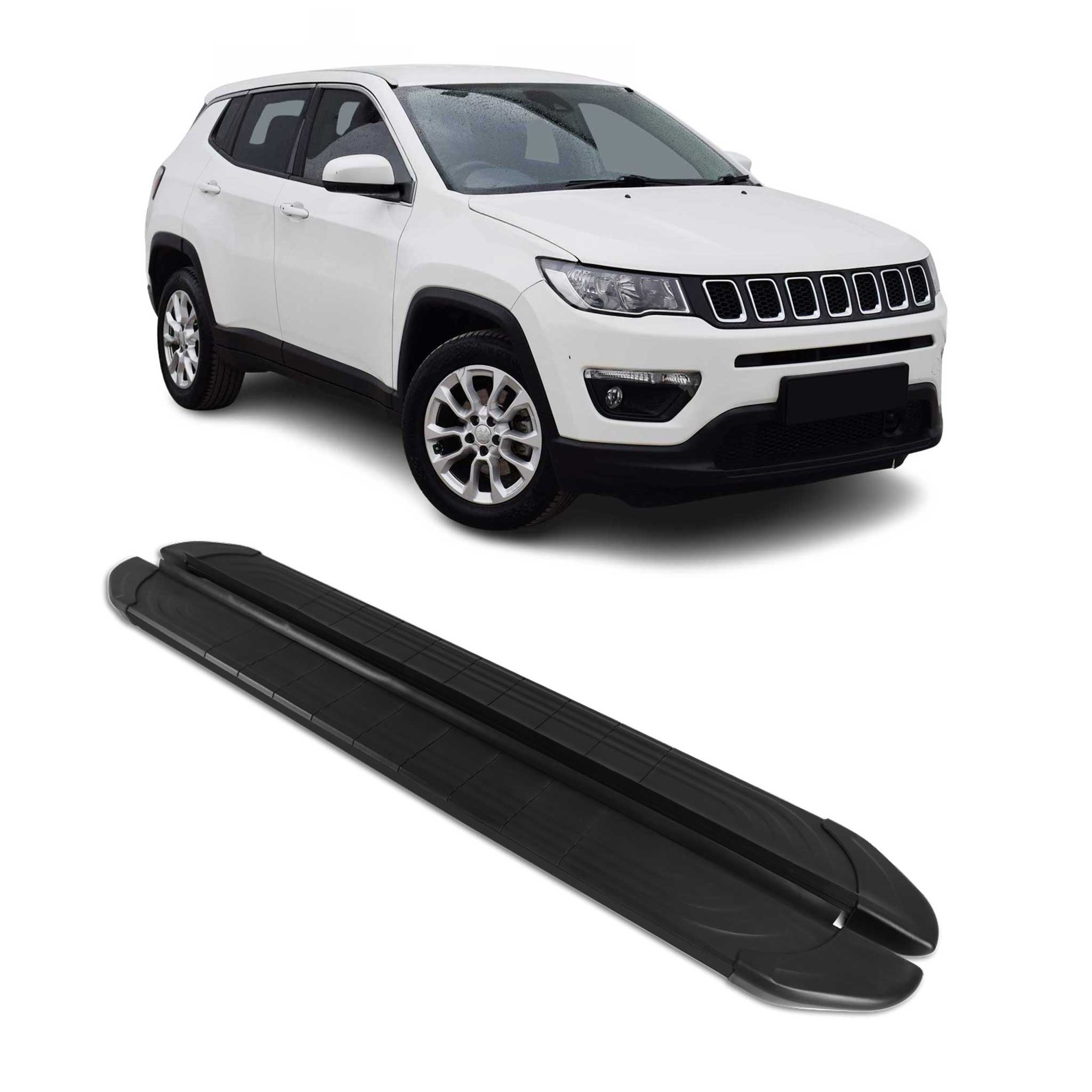 Marchepieds Latéraux pédale pour Jeep Compass 2017-2024 2Pcs Aluminium Noir