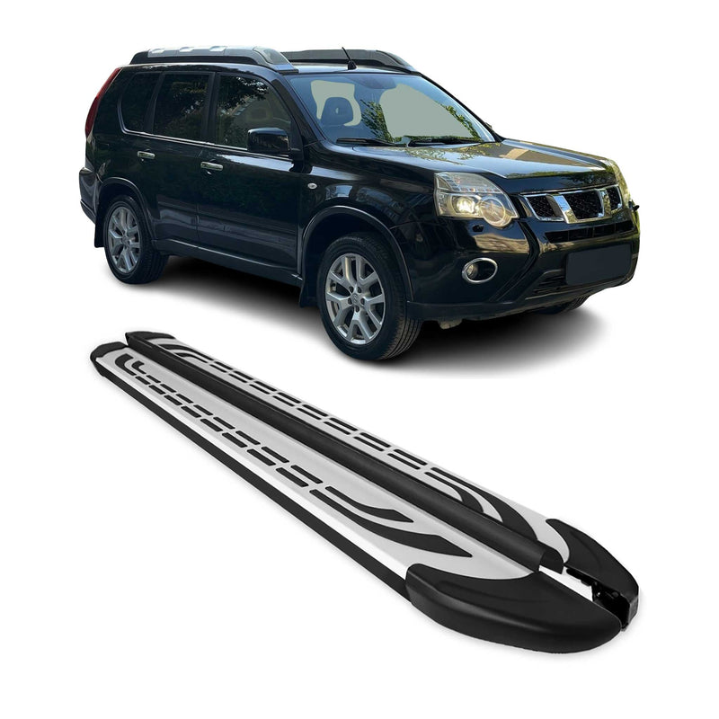 Marchepieds Latéraux pour Nissan X-Trail T31 2007-2014 Aluminium Gris Noir 2Pcs