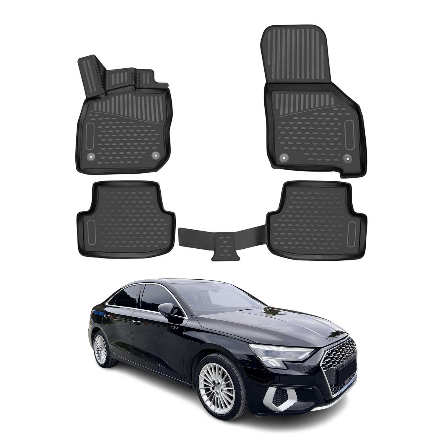 OMAC 3D Tapis de sol pour Audi A3 8Y Berline Sportback Allstreet 2020-2025 Noir