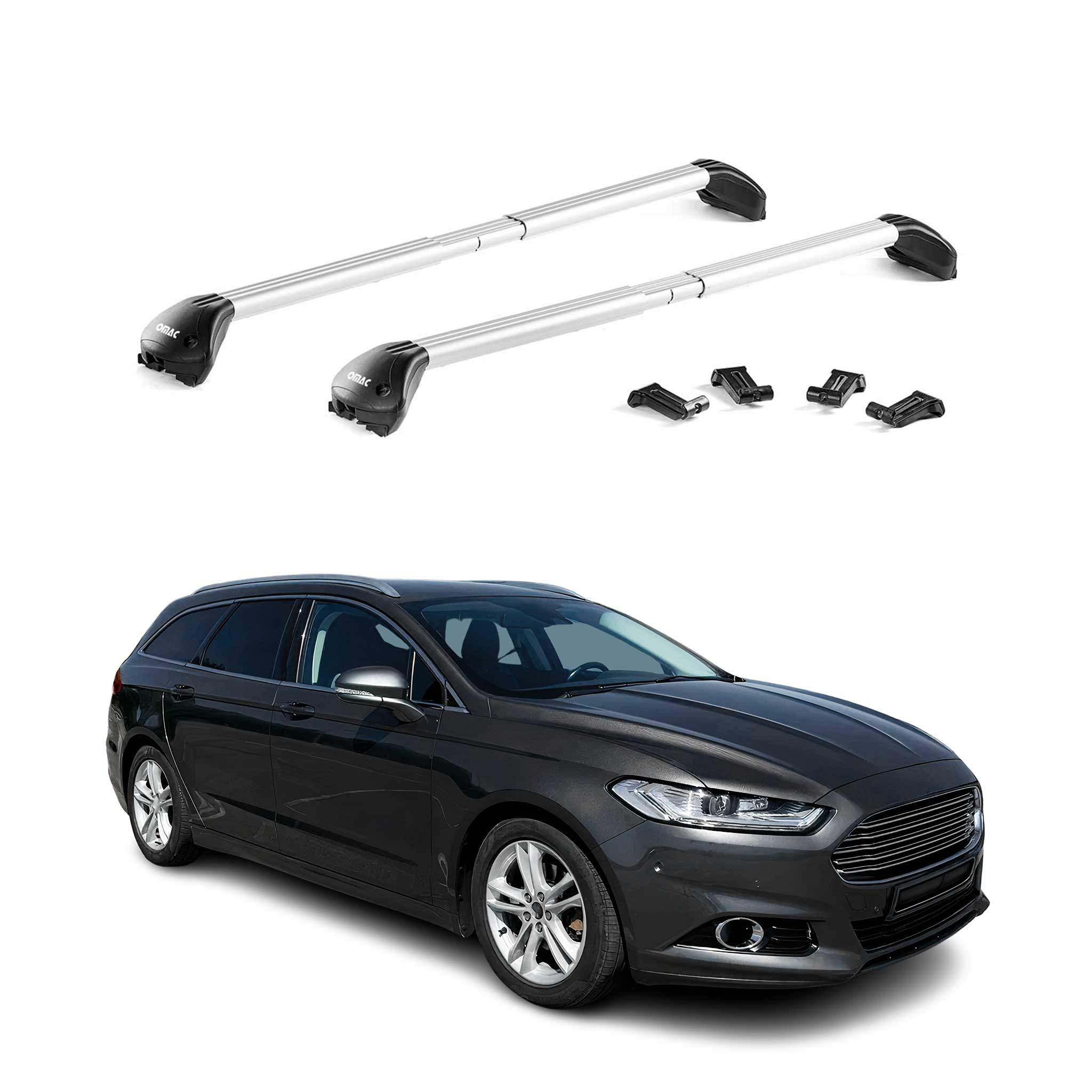 Barres de toit transversales pour Ford Mondeo IV Break 2014-2022 Alu Gris 2x ABE