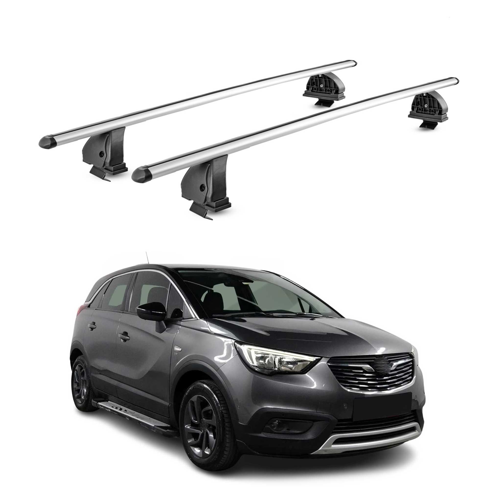 Barres de toit transversales Alu pour Opel Crossland X 2017-2026 TÜV Gris 2Pcs