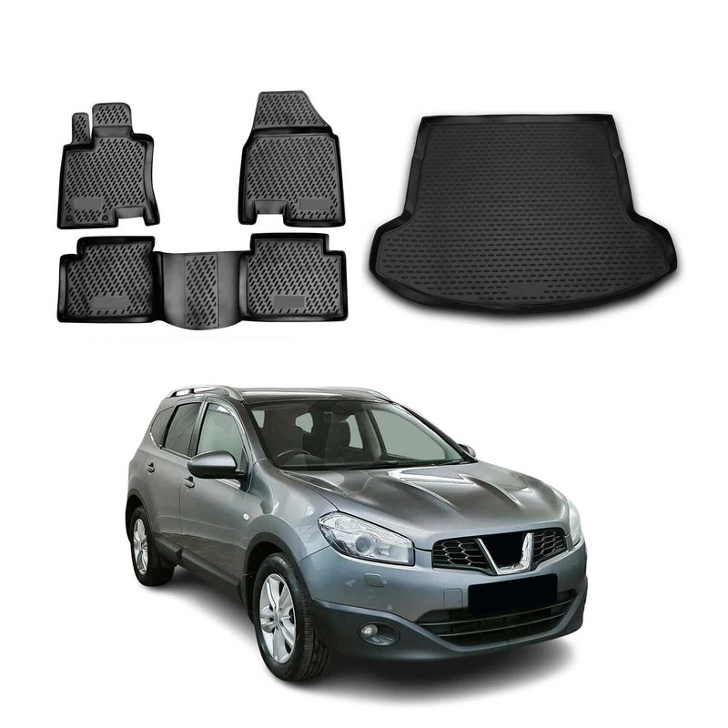 Kit Tapis de sol et coffre pour Nissan Qashqai +2 2007-2013 en Caoutchouc Noir