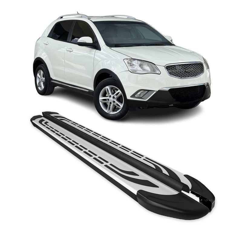Marchepieds Latéraux pour Ssangyong Korando 2011-2019 Aluminium Gris Noir 2Pcs
