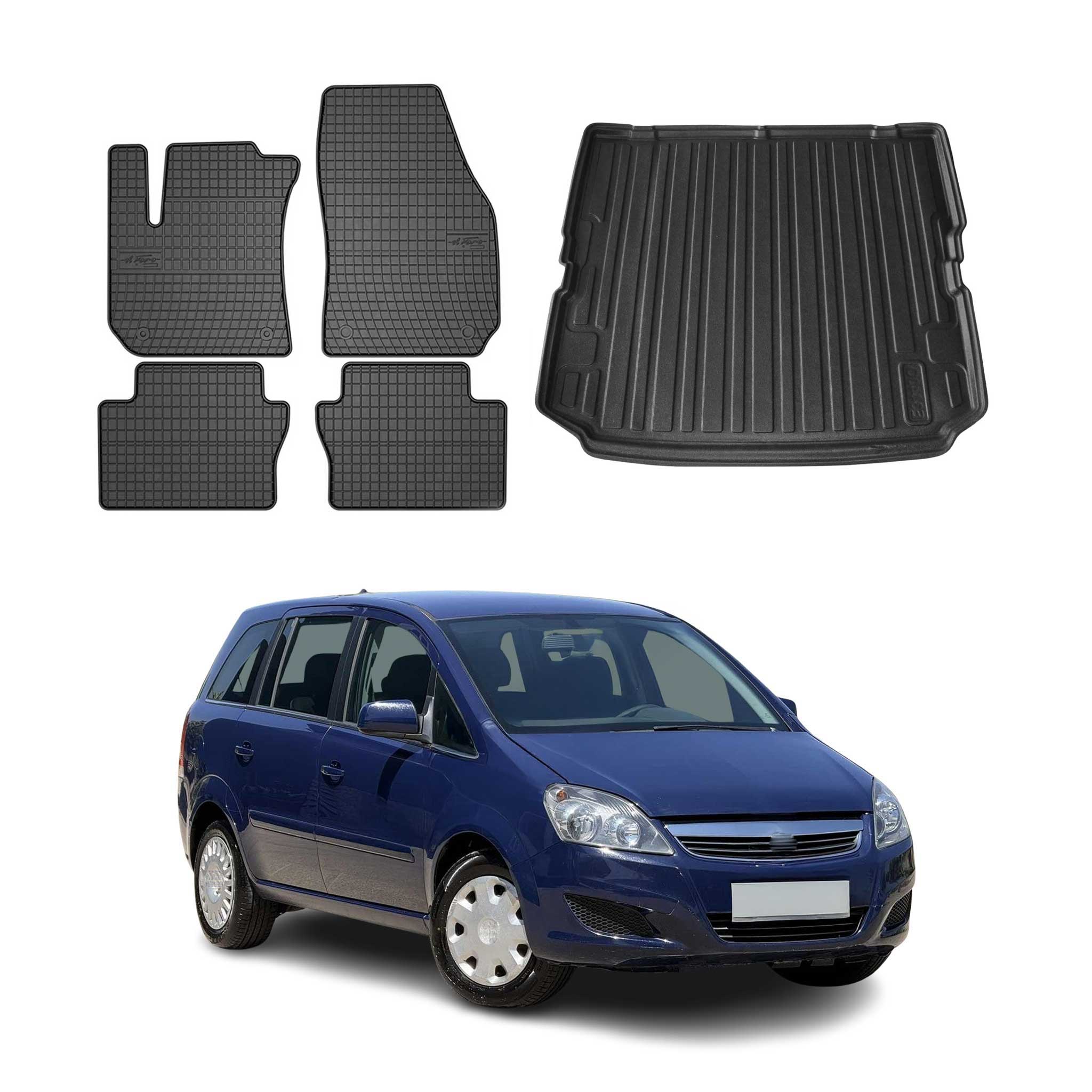 Kit Tapis de sol et coffre pour Opel Zafira B 2005-2011 TPE Noir
