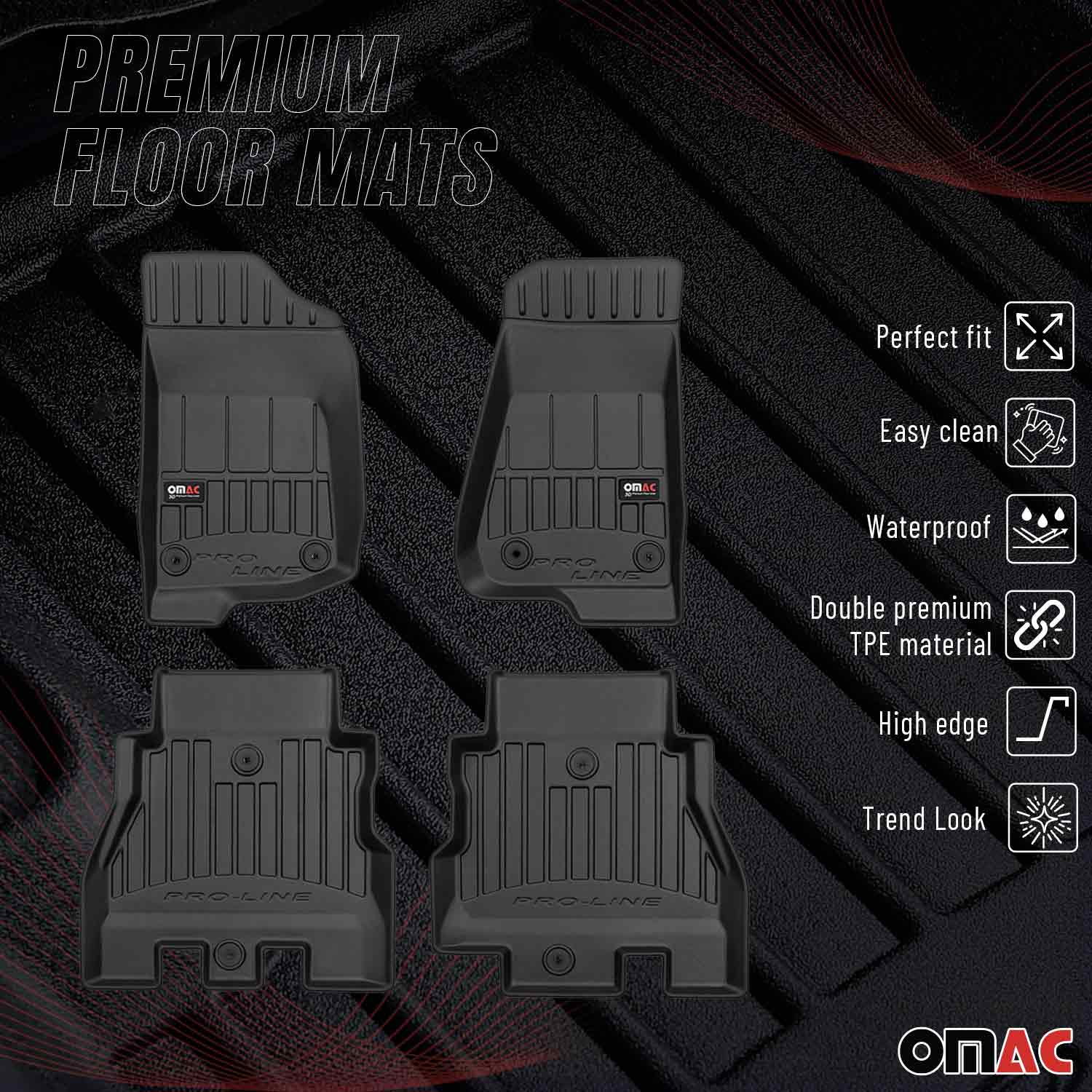 OMAC Tapis de sol en caoutchouc pour Jeep Wrangler 2018-2026 Noir Premium